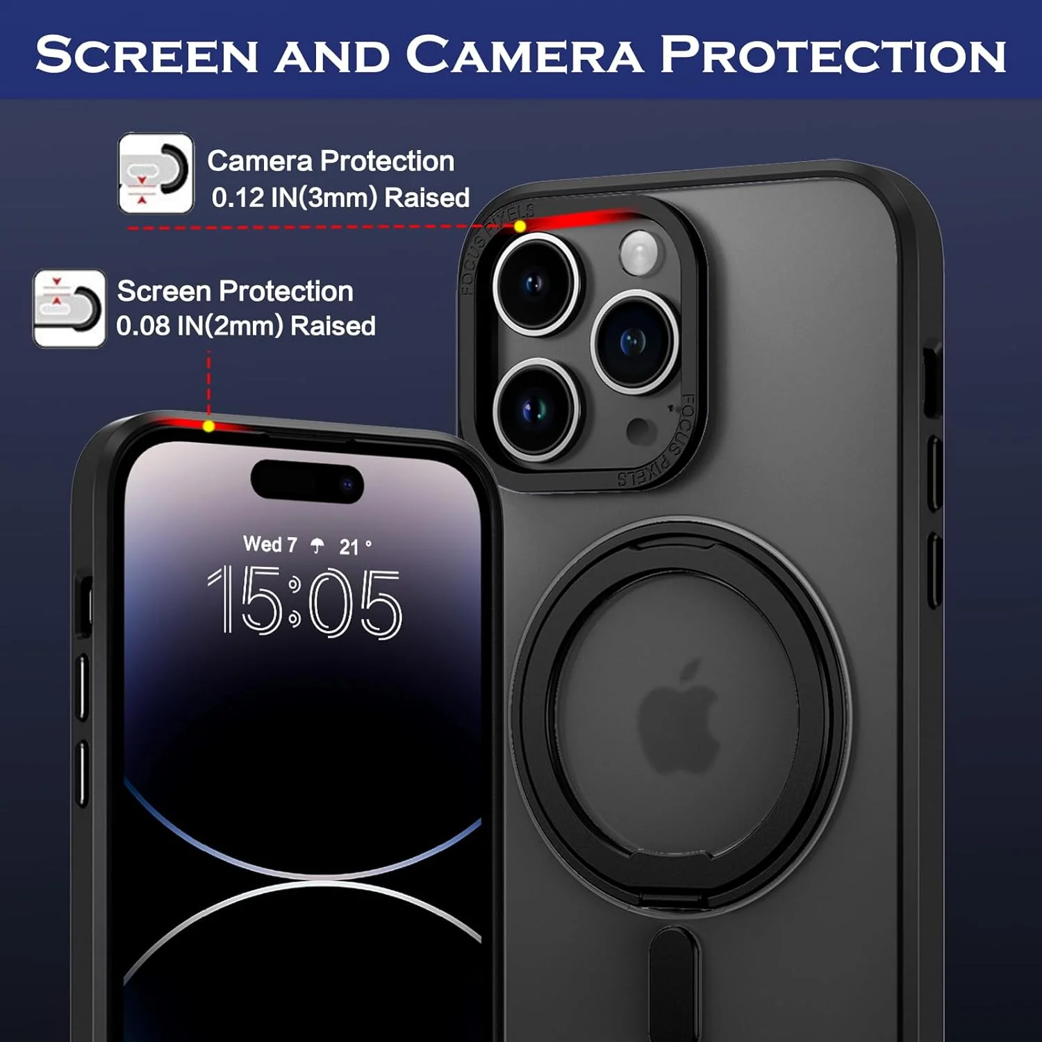 Magnetic 360° Rotating Phone Case for Apple iPhone 14 Pro, Black Size NEW - Image 5