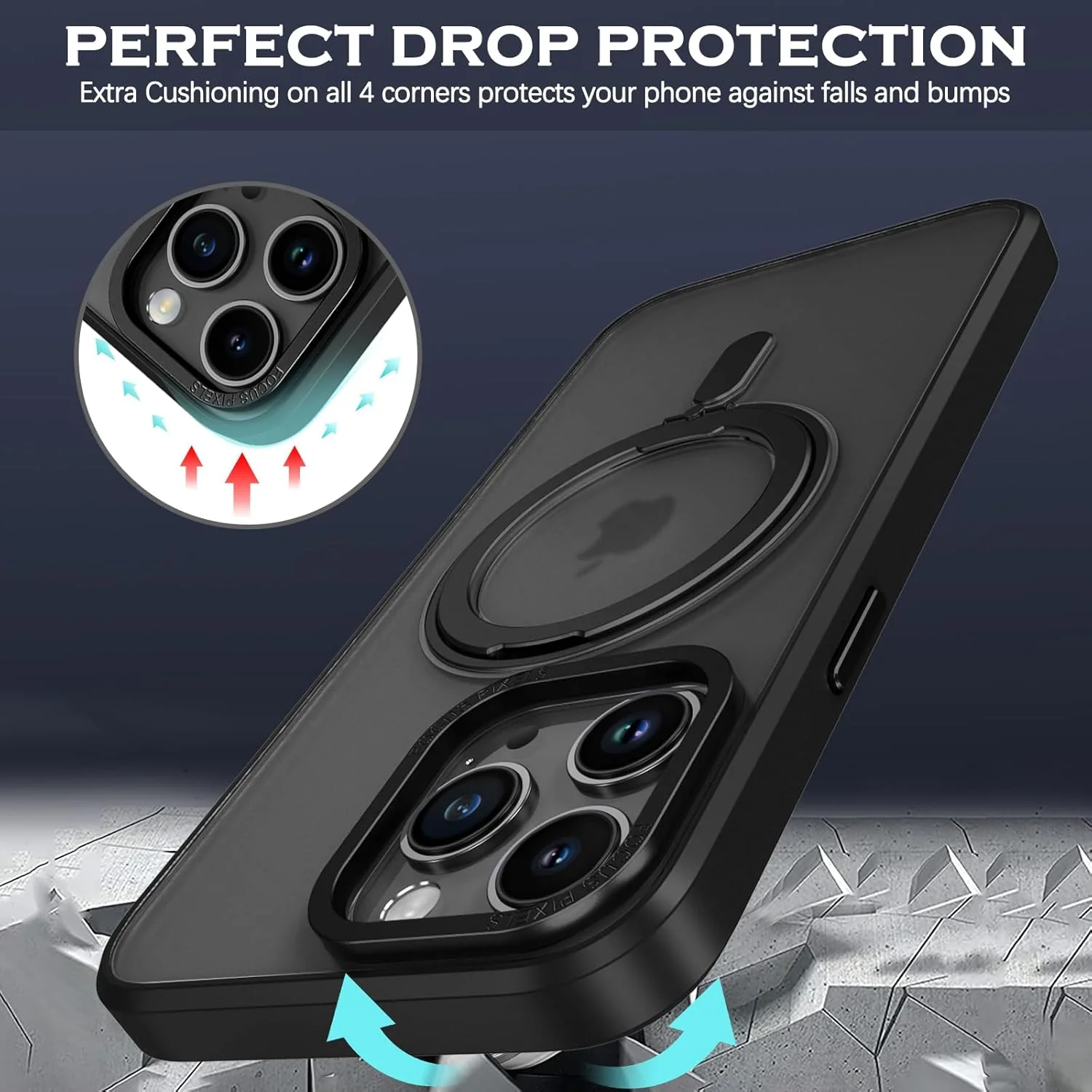 Magnetic 360° Rotating Phone Case for Apple iPhone 14 Pro, Black Size NEW - Image 7
