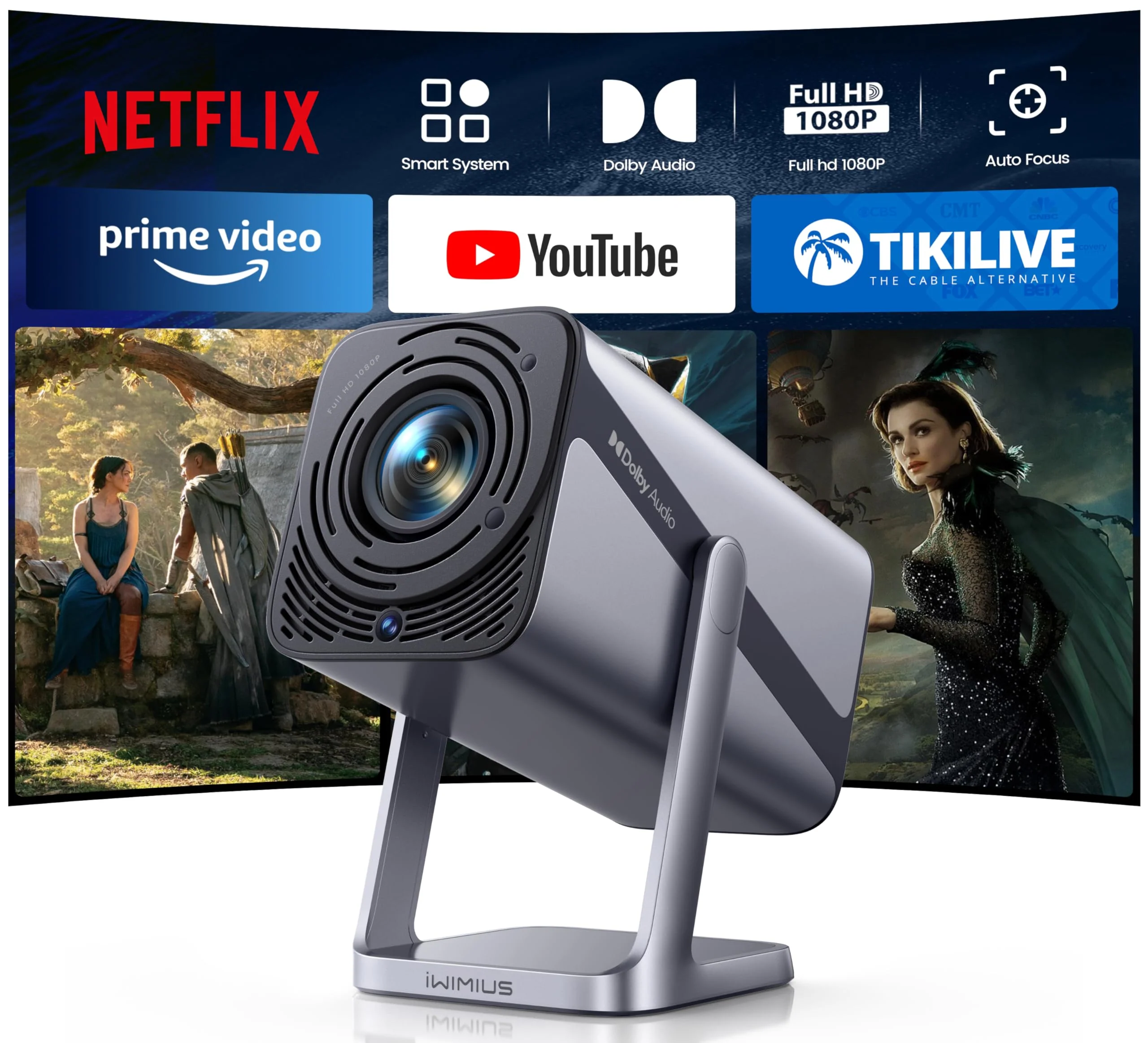iWIMIUS 4K+ Projectors 700 ANSI Lumens Mini Projector with Dolby Audio, Light