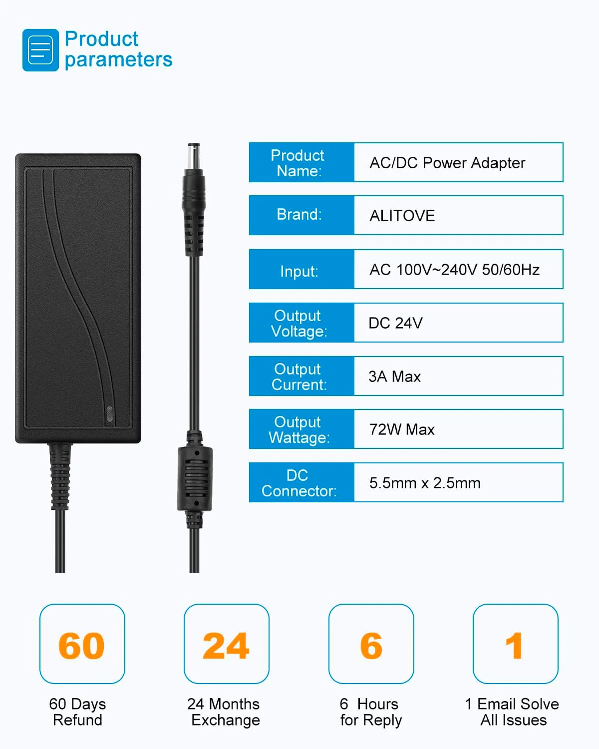 ALITOVE 72W AC Adapters AC to DC Adapter Power Supply Converter 220V 24V DEMO - Image 5