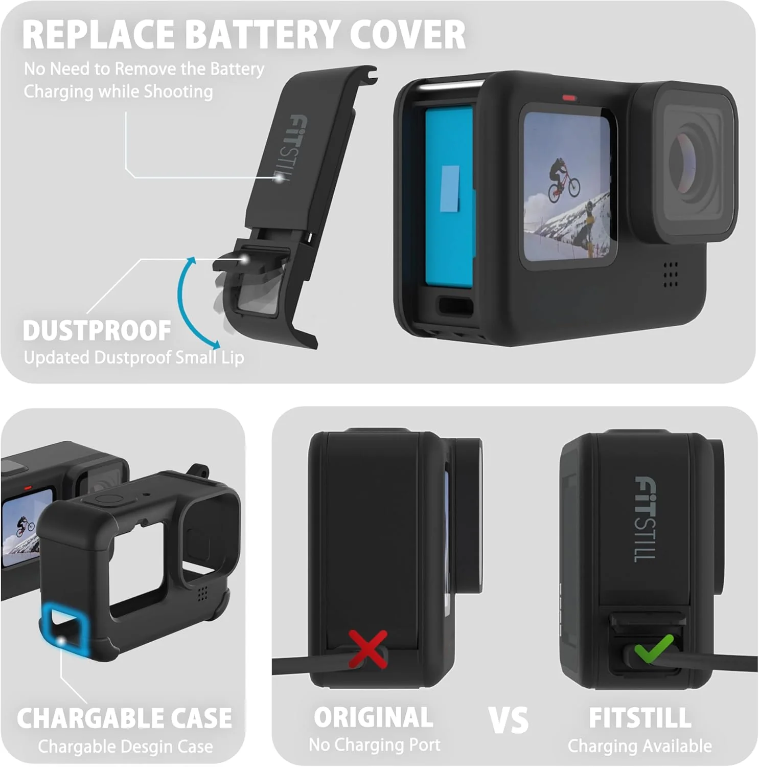 FiTSTILL Silicone Sleeve Case for GoPro Hero12/11/10/9 Black - Durable DEMO - Image 3