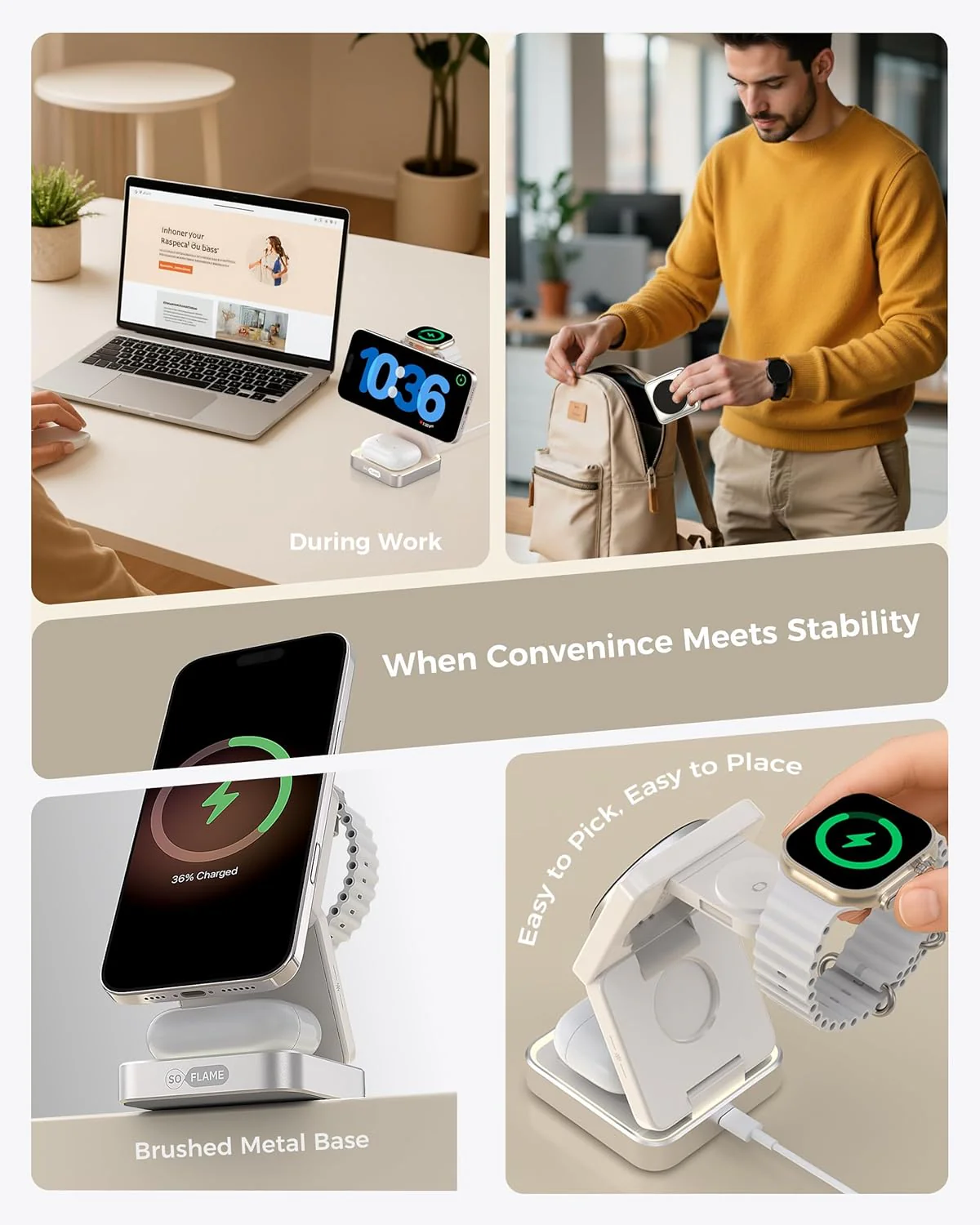 SOFLAME 3-in-1 Magnetic Wireless Charging Station for iPhone, AirPods & DEMO - Image 4