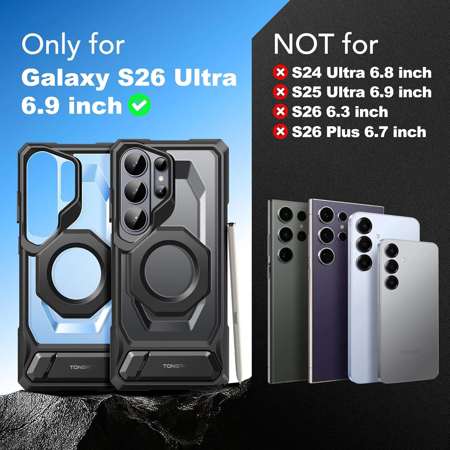 Tongate Magnetic Phone Case with Aluminum Alloy Kickstand for Galaxy S26 NEW - Image 2