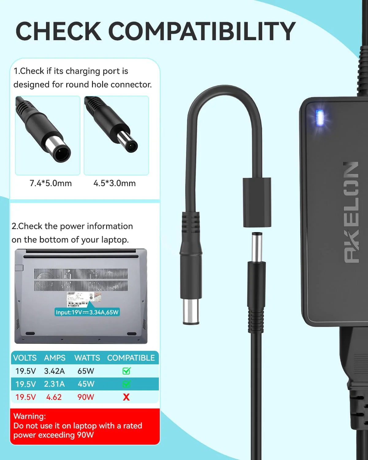 65W Black Laptop Charger for Dell Inspiron Series Notebooks - Universal DEMO - Image 3