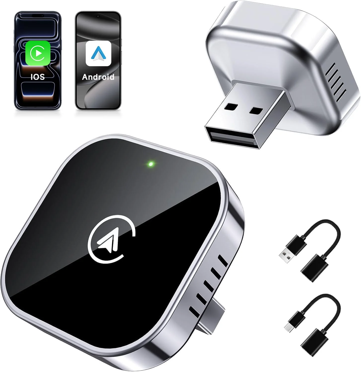 2-in-1 Mini Wireless CarPlay & Android Auto Input Adapter - Black, DEMO
