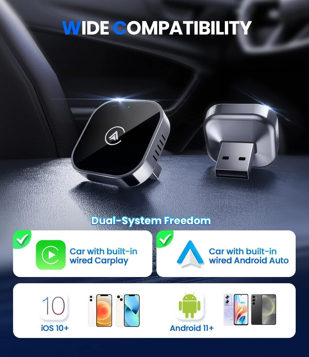 2-in-1 Mini Wireless CarPlay & Android Auto Input Adapter - Black, DEMO - Image 8
