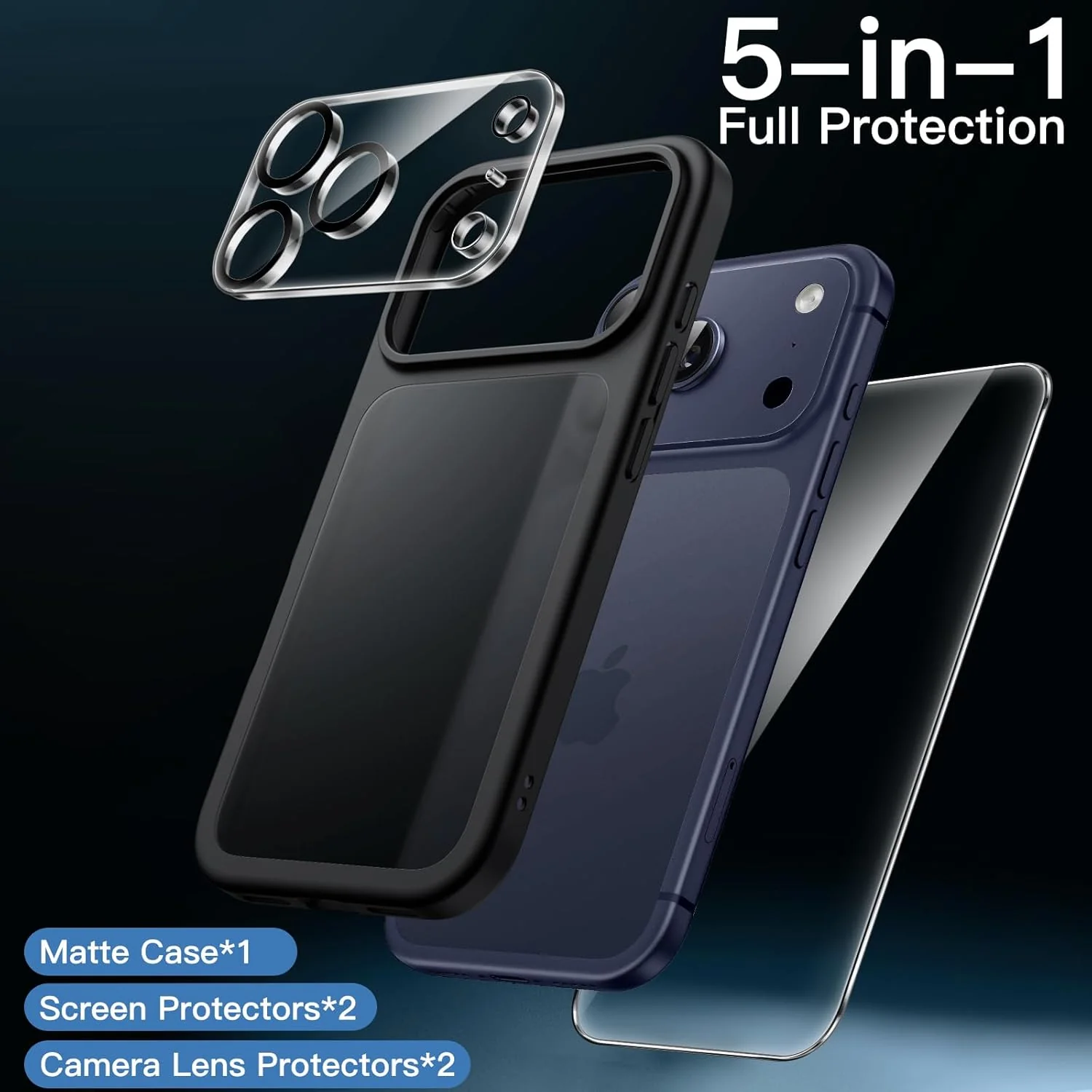 JETech Matte Black Phone Case for iPhone 17 Pro Max 6.9-Inch with Tempered DEMO - Image 3