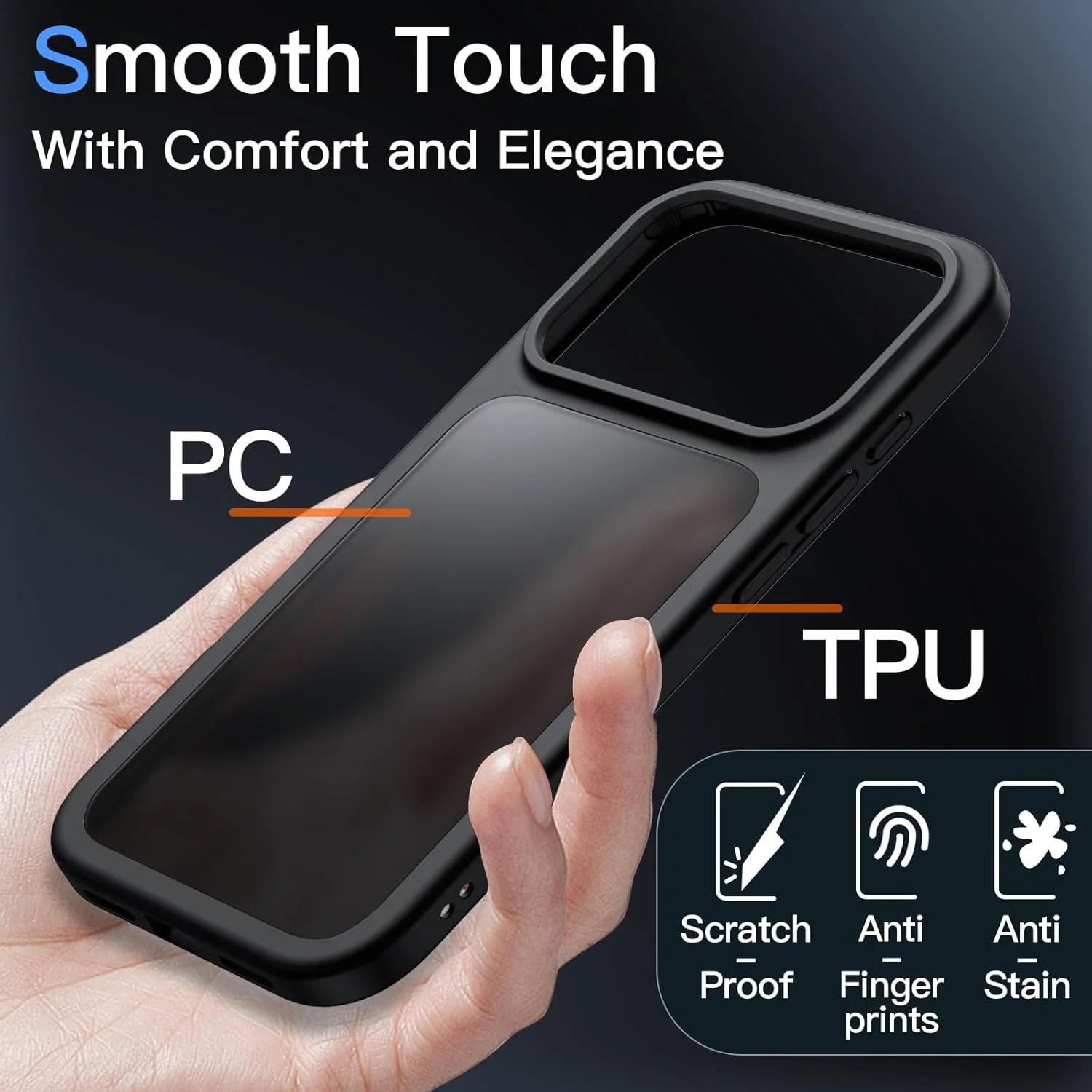 JETech Matte Black Phone Case for iPhone 17 Pro Max 6.9-Inch with Tempered DEMO - Image 4