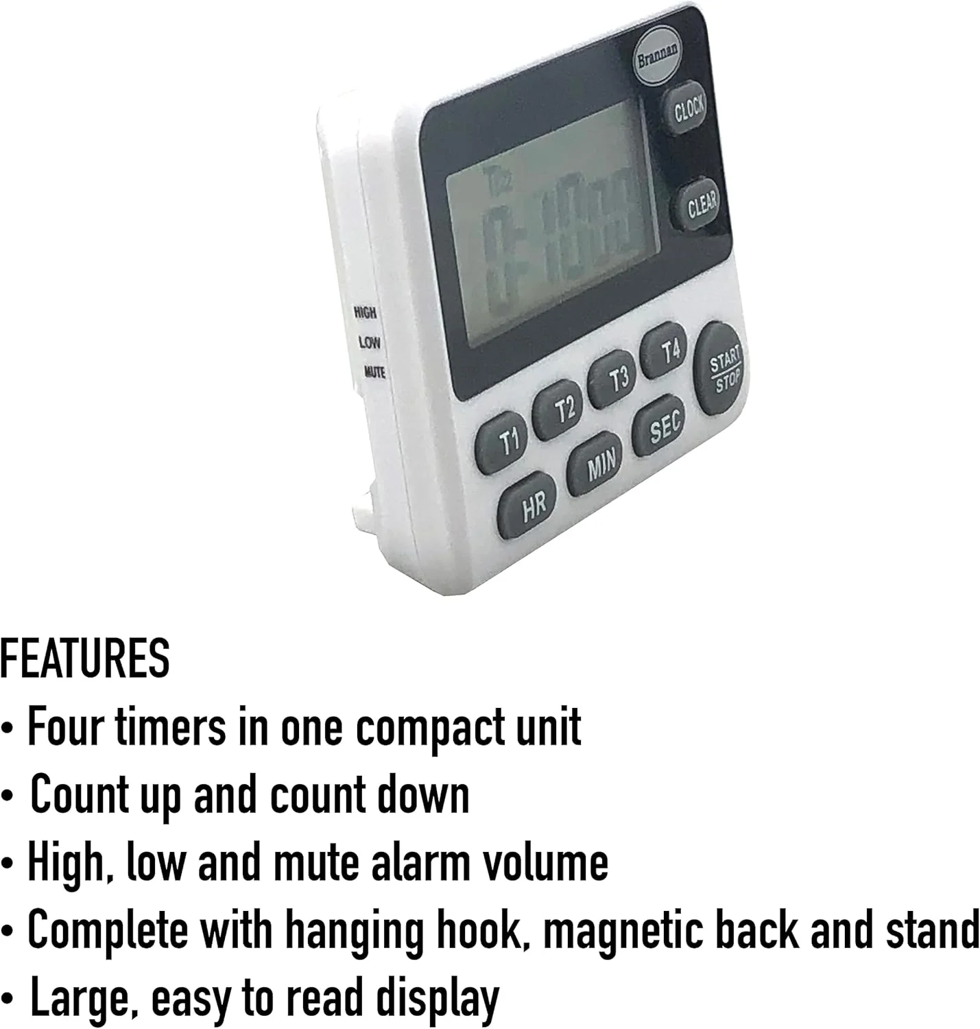 Brannan Digital Kitchen Timer White and Grey Countdown for Cooking Baking NEW - Image 4