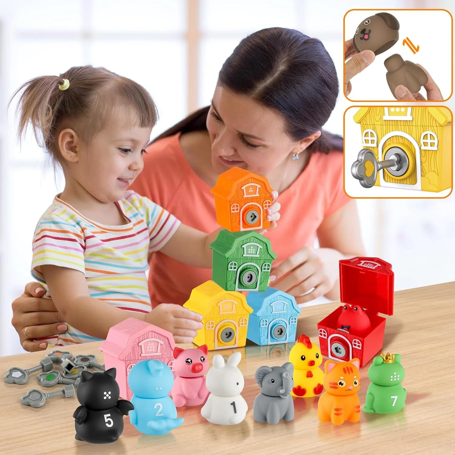 Montessori Farm Animals Sorting & Stacking Toys 10 Piece Multicoloured NEW - Image 3