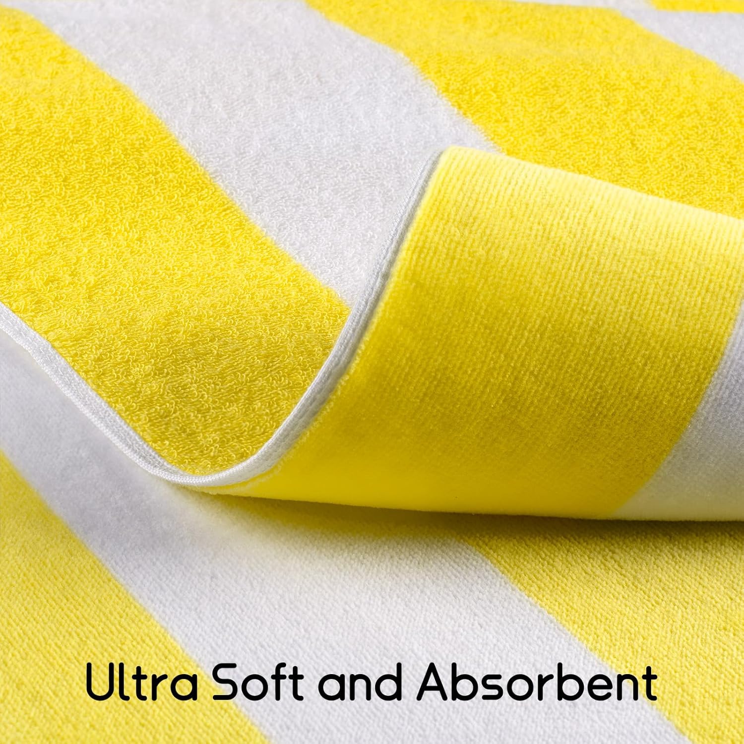 Ouxiaobai Oversized Beach Towel Soft Velour Striped Yellow Size 90 x 180cm NEW - Image 7
