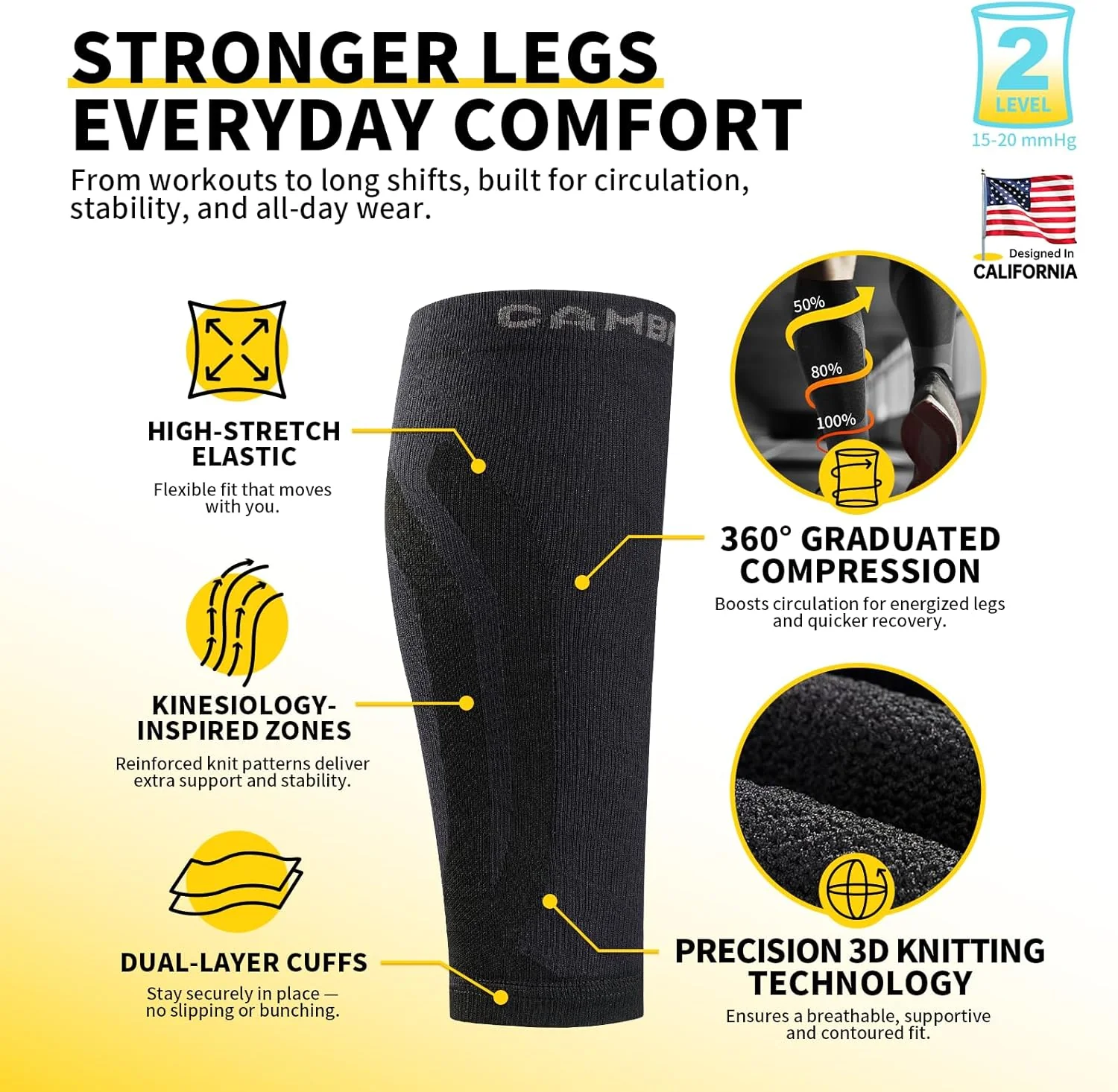 CAMBIVO Calf Compression Sleeves 20-30 mmHg, Black, Large/X-Large NEW - Image 3