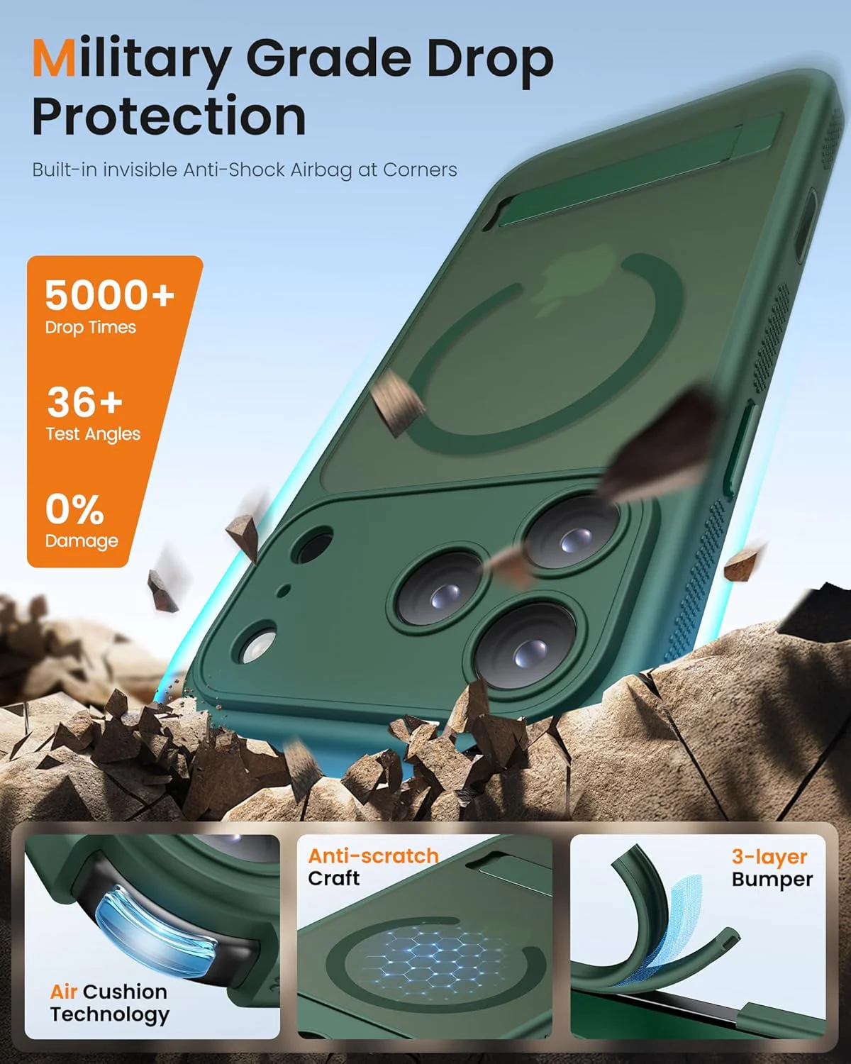 SIXBOX Magnetic Phone Case with Stand Camera Control Green for iPhone 17 Pro NEW - Image 7