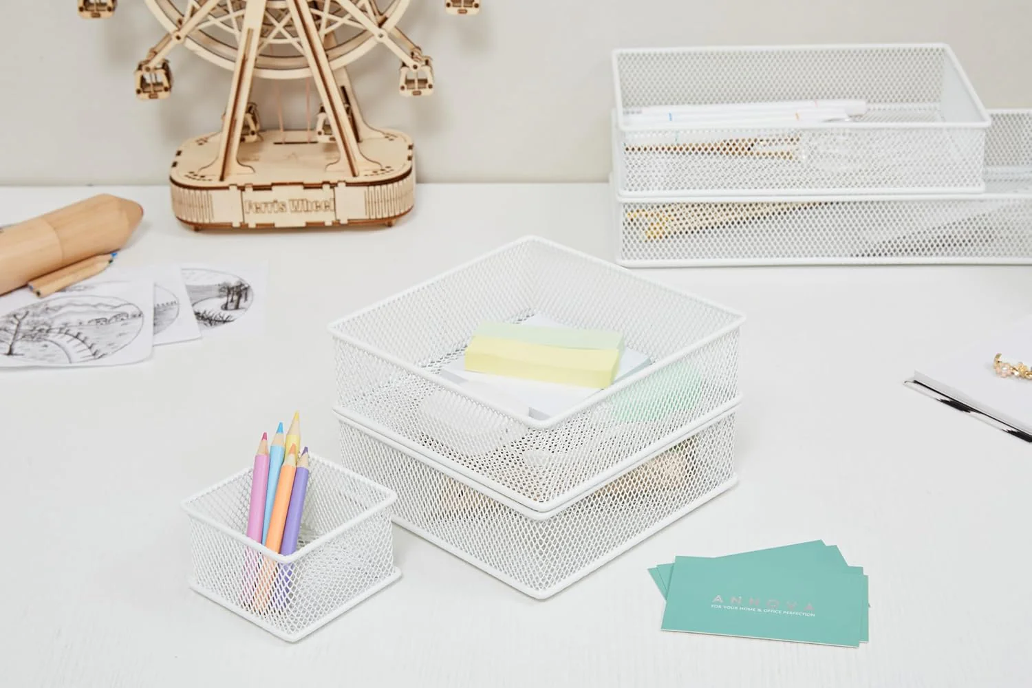 Annova Open Storage Bins Mesh Drawer Organizer Basket Light Purple Size NEW - Image 8