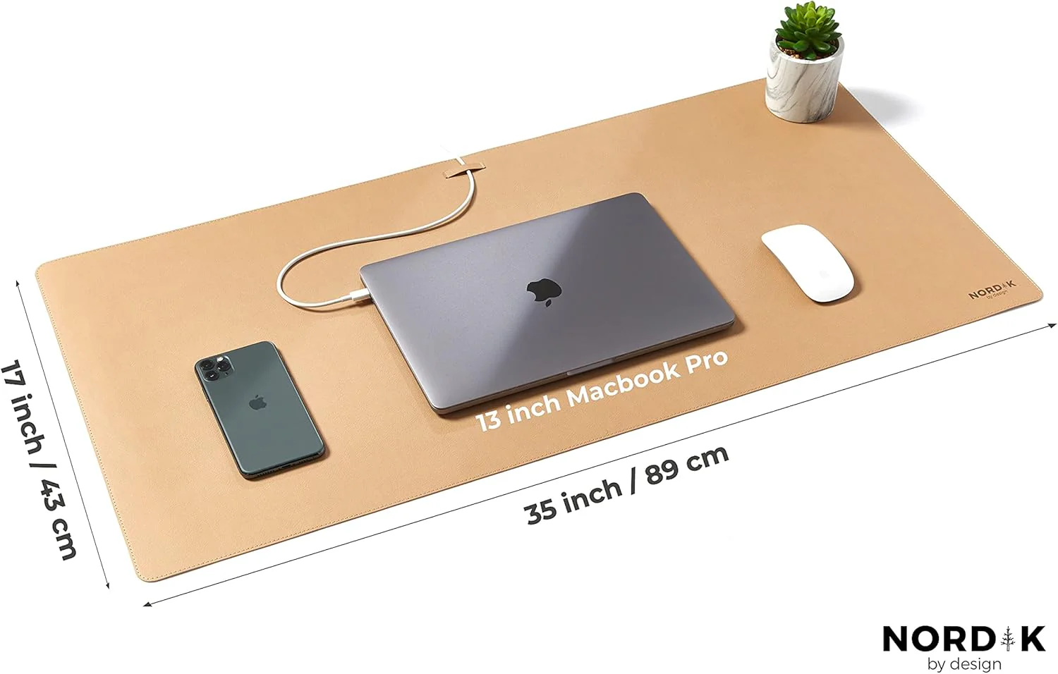 Nordik By Mouse Pads Design Faux Leather Desk Mat Cable Organizer Champagne - Image 6