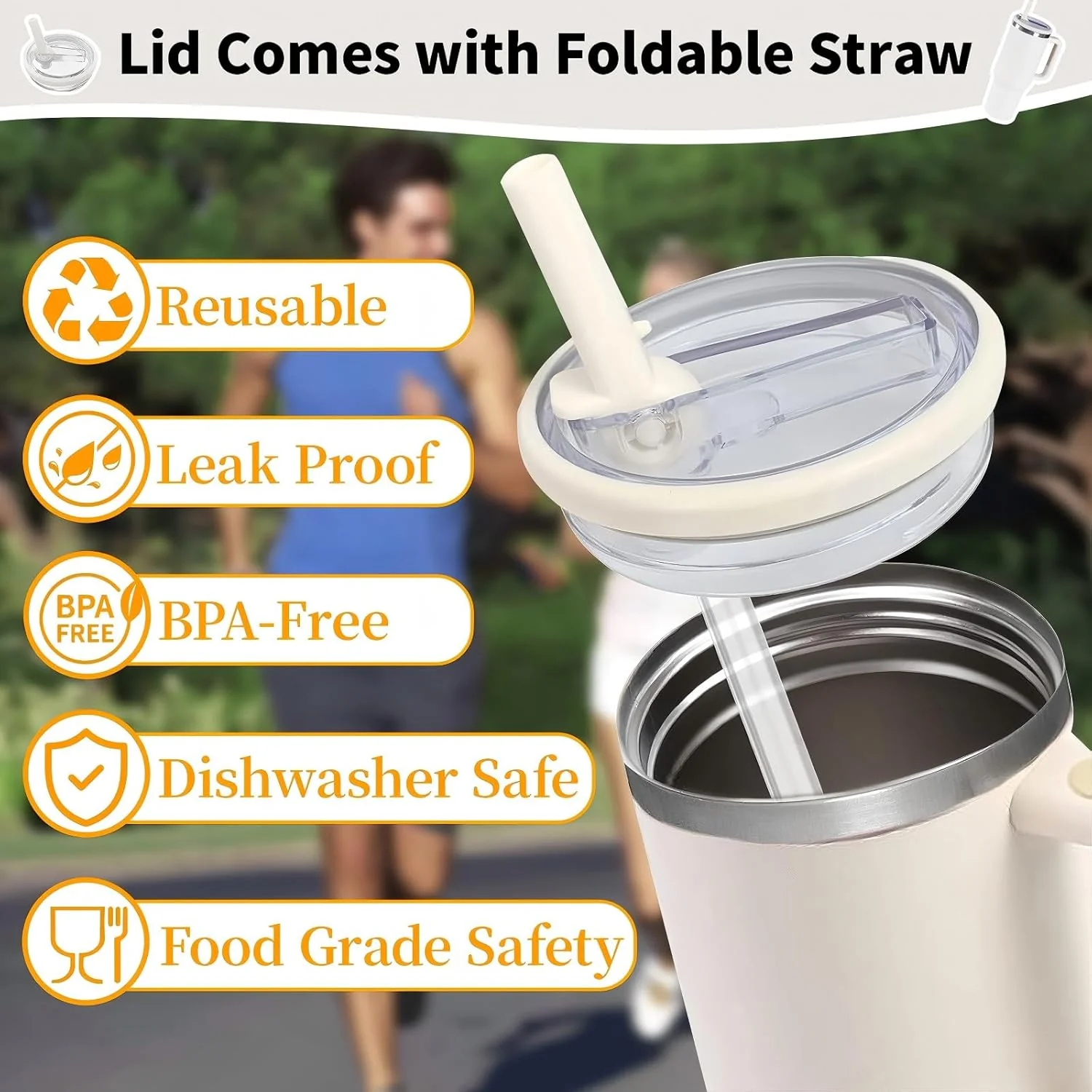 40oz White Tumblers with Detachable Flip Straw Lid, Set of 2 Size 40oz NEW - Image 4