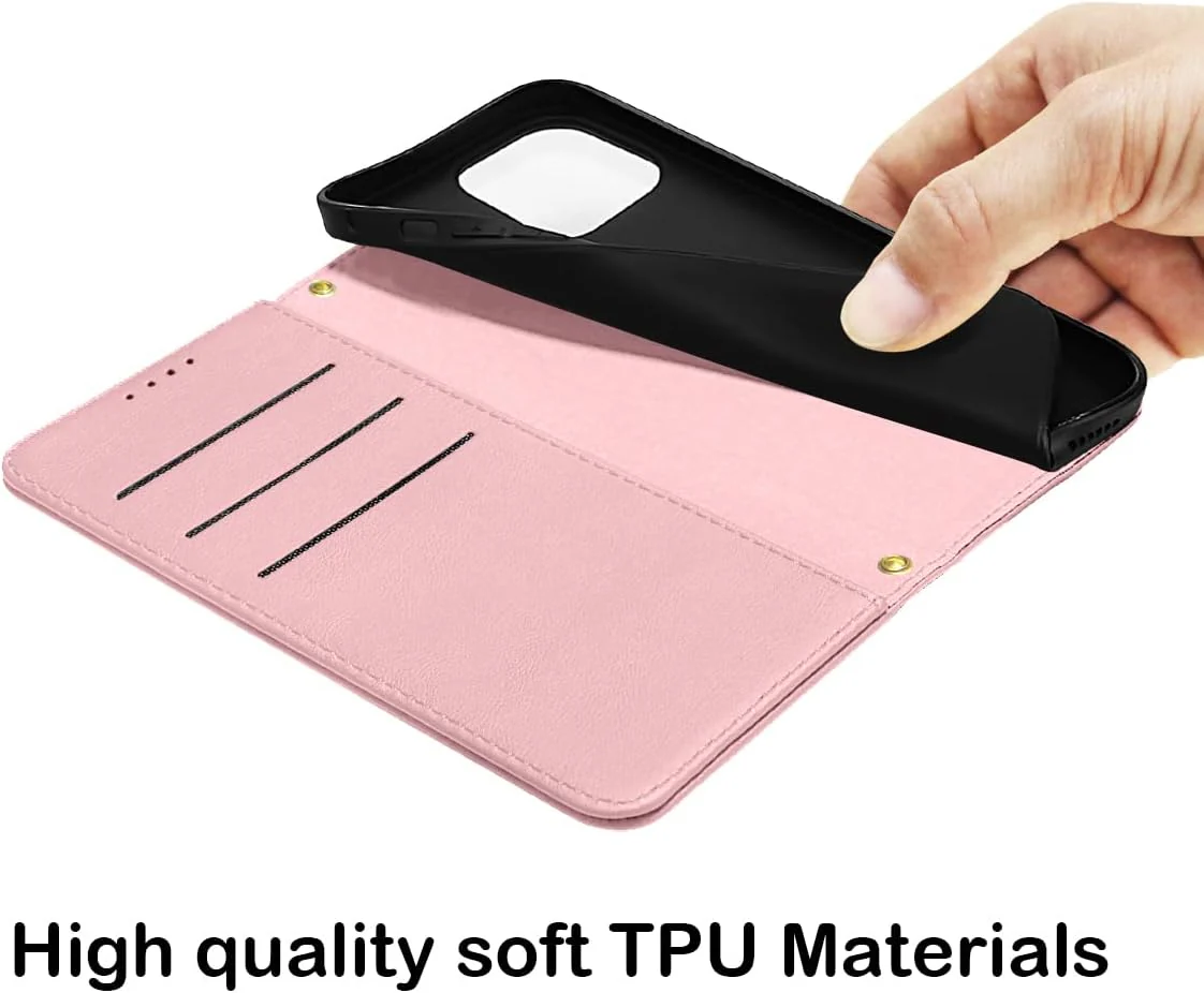 Premium Leather PU Flip Wallet Case for iPhone 16e/17e in Pink Size iPhone DEMO - Image 5
