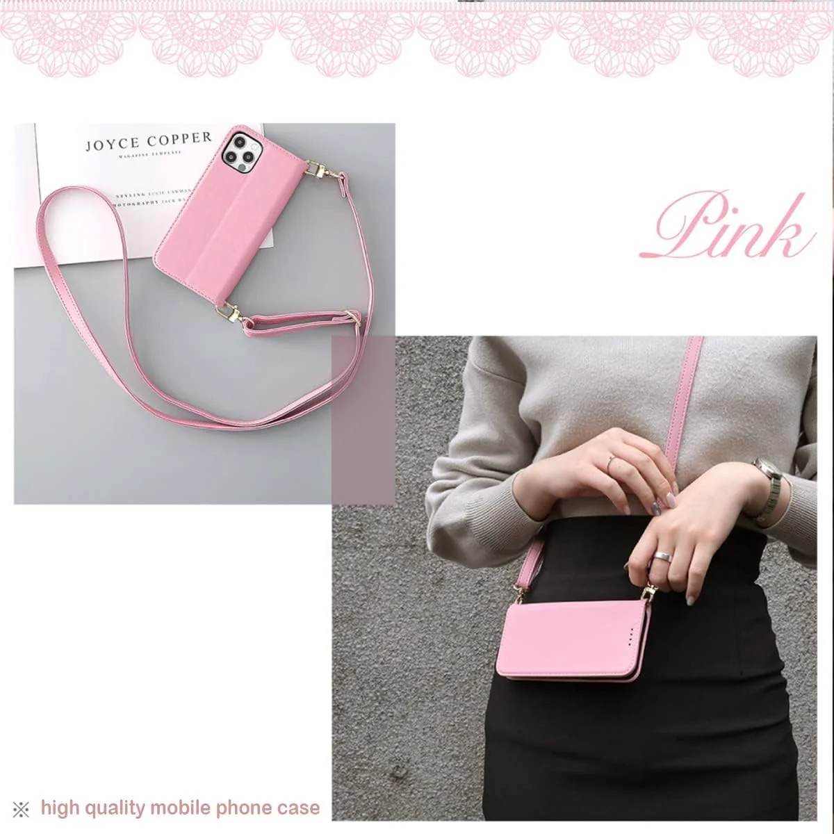 Premium Leather PU Flip Wallet Case for iPhone 16e/17e in Pink Size iPhone DEMO - Image 7