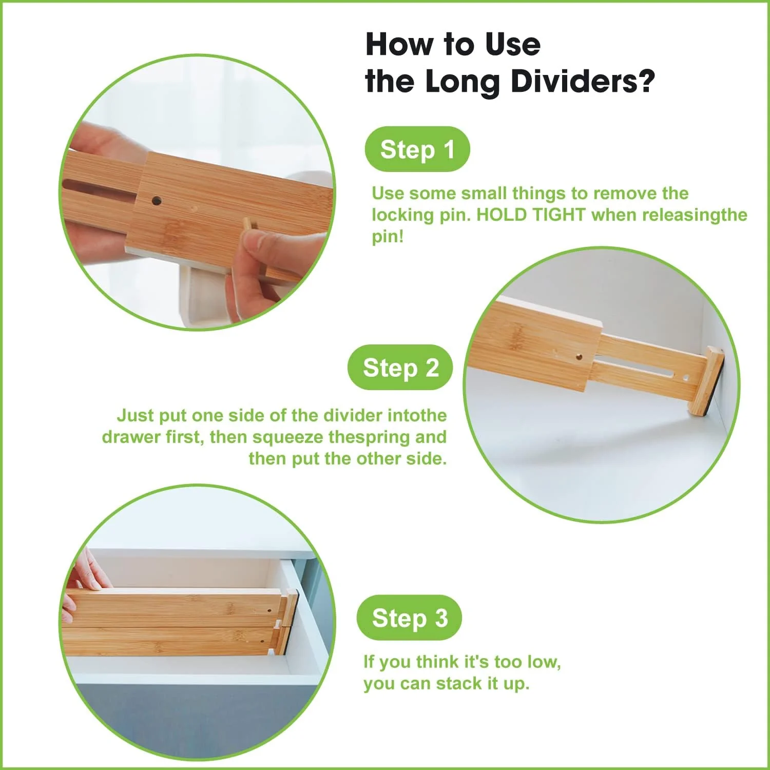 ANTOWIN Expandable Bamboo Drawer Dividers Organizer Kitchen Storage DEMO - Image 4