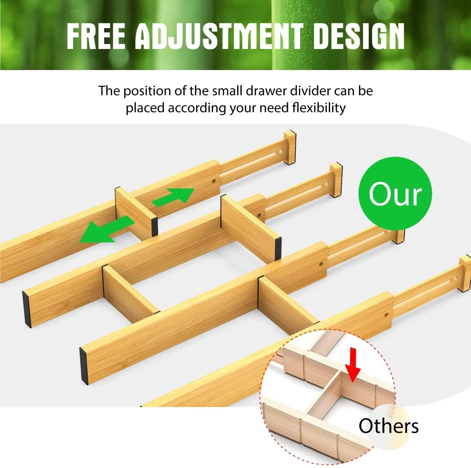 ANTOWIN Expandable Bamboo Drawer Dividers Organizer Kitchen Storage DEMO - Image 9