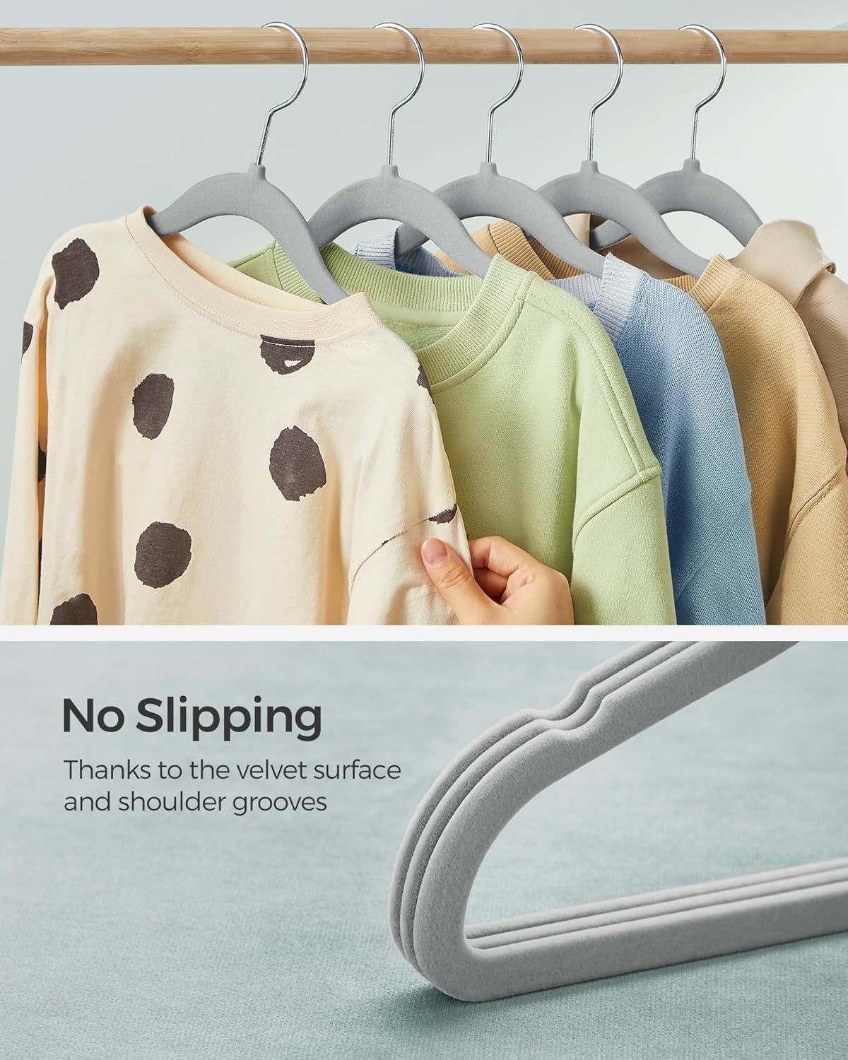 SONGMICS 50 Pack Hangers for Closet 11.8 x 8.1 Inches Grey Plastic Velvet NEW - Image 3