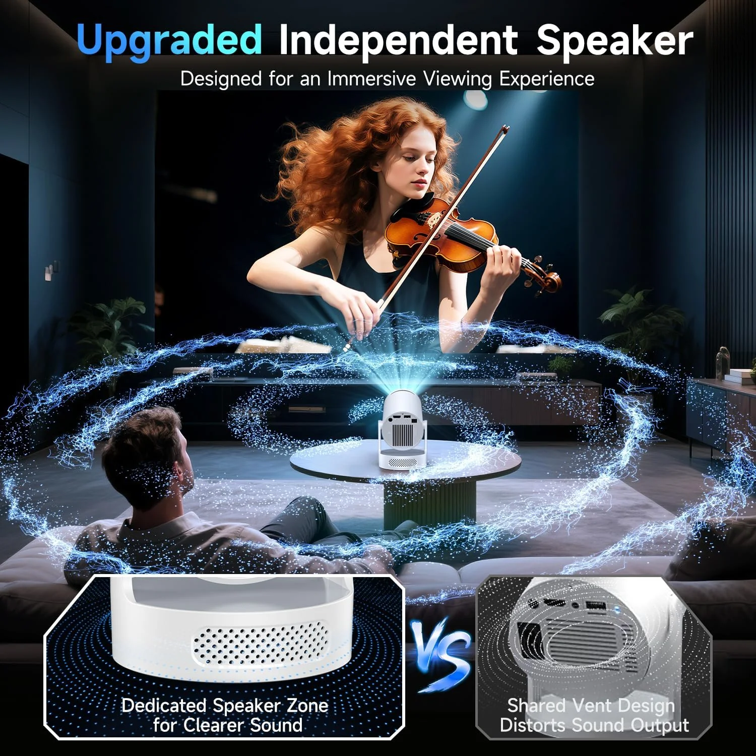 1080P Mini Projector with Upgraded HiFi Speaker and Built-in Apps White - Image 4