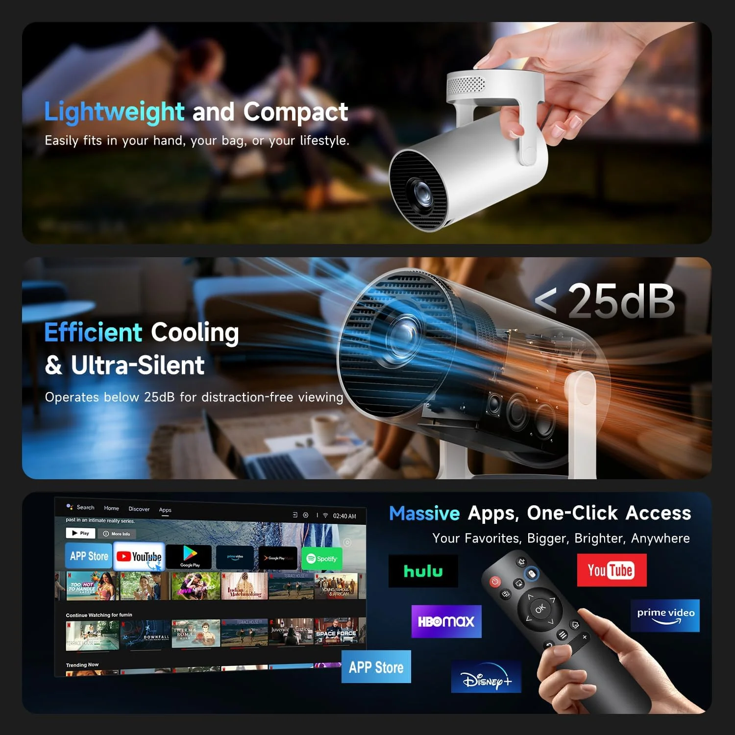1080P Mini Projector with Upgraded HiFi Speaker and Built-in Apps White - Image 8