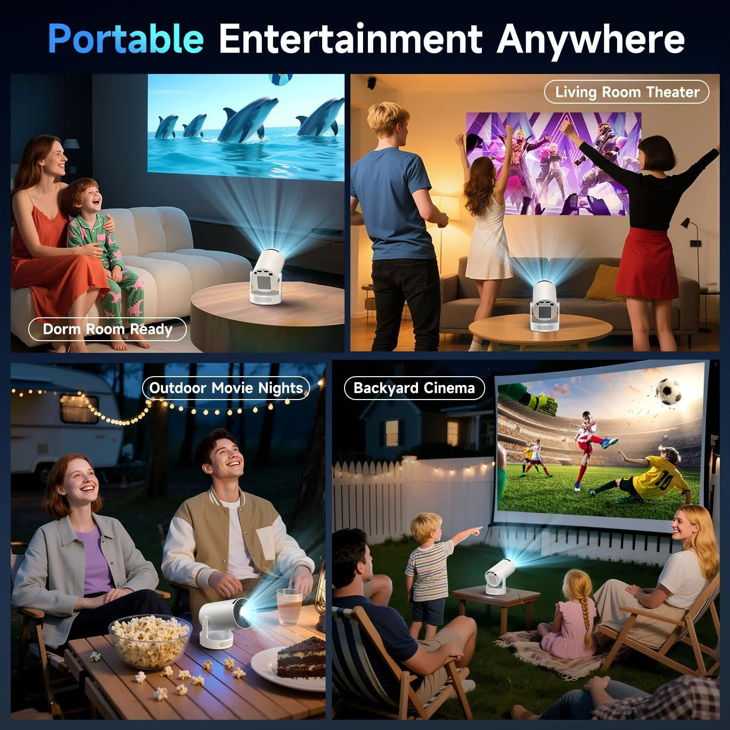 1080P Mini Projector with Upgraded HiFi Speaker and Built-in Apps White - Image 9