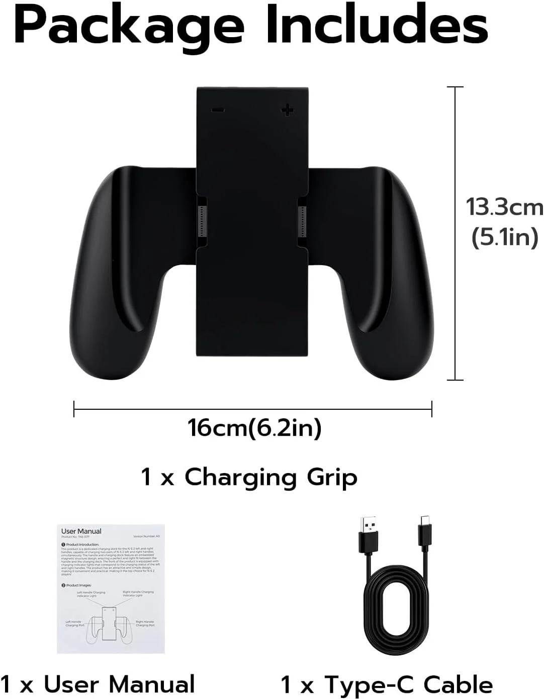 DOBE Black Charging Controllers Grip for Nintendo Switch 2 Joy-Cons Size NEW - Image 3