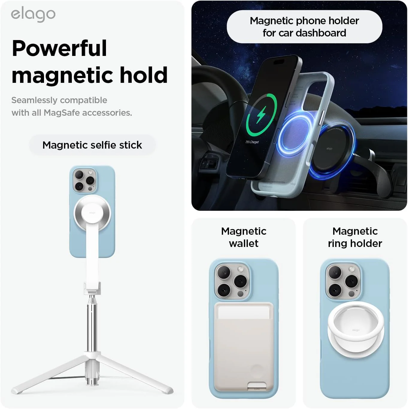 elago Magnetic Silicone Phone Case for iPhone 16 Pro in Sky Blue - NEW - Image 4