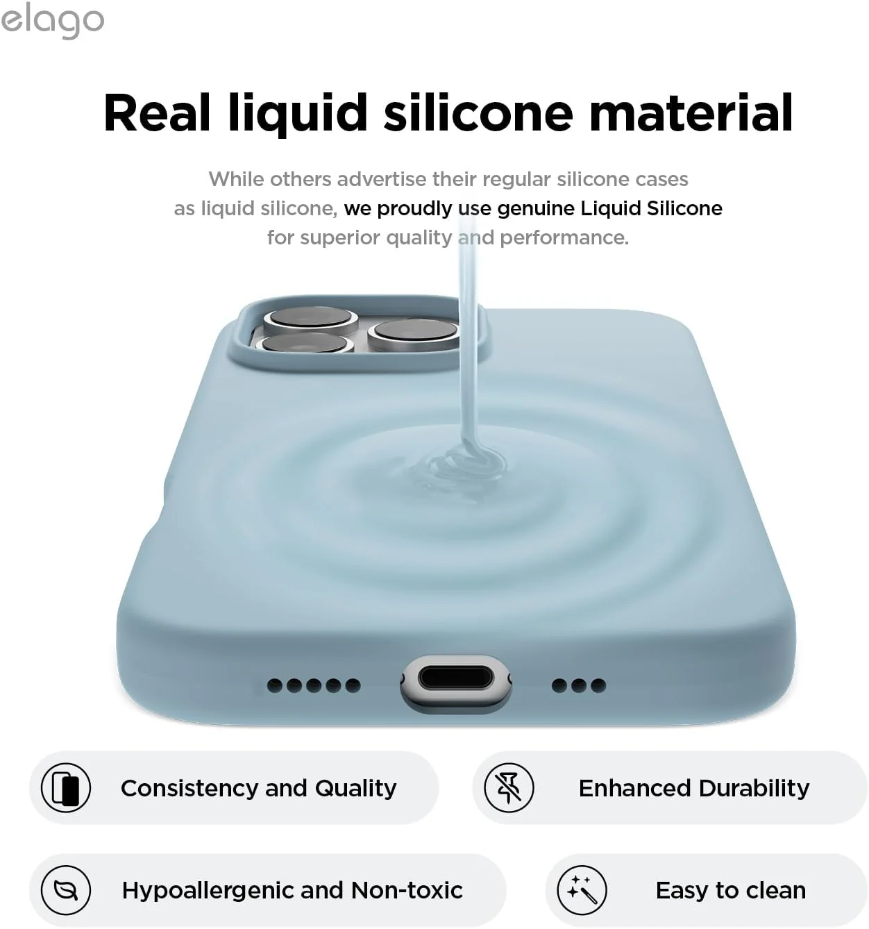 elago Magnetic Silicone Phone Case for iPhone 16 Pro in Sky Blue - NEW - Image 5