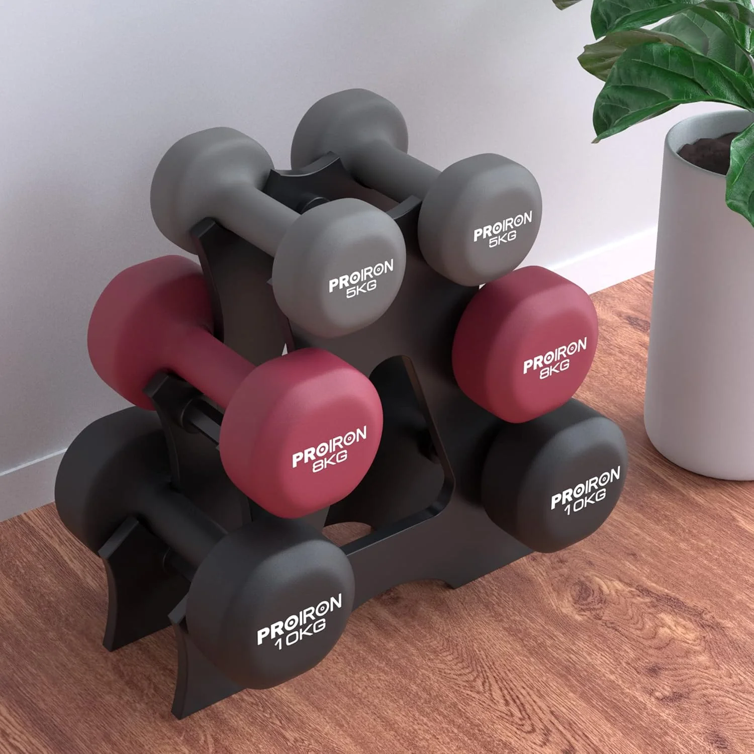 PROIRON 3-Level Dumbbells Dumbbell Holder Stand Organizer - Black Plastic DEMO - Image 7