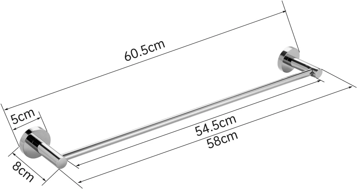 Stainless Steel Bathroom Towel Rack Wall Mount Chrome Holder 600mm - DEMO - Image 6
