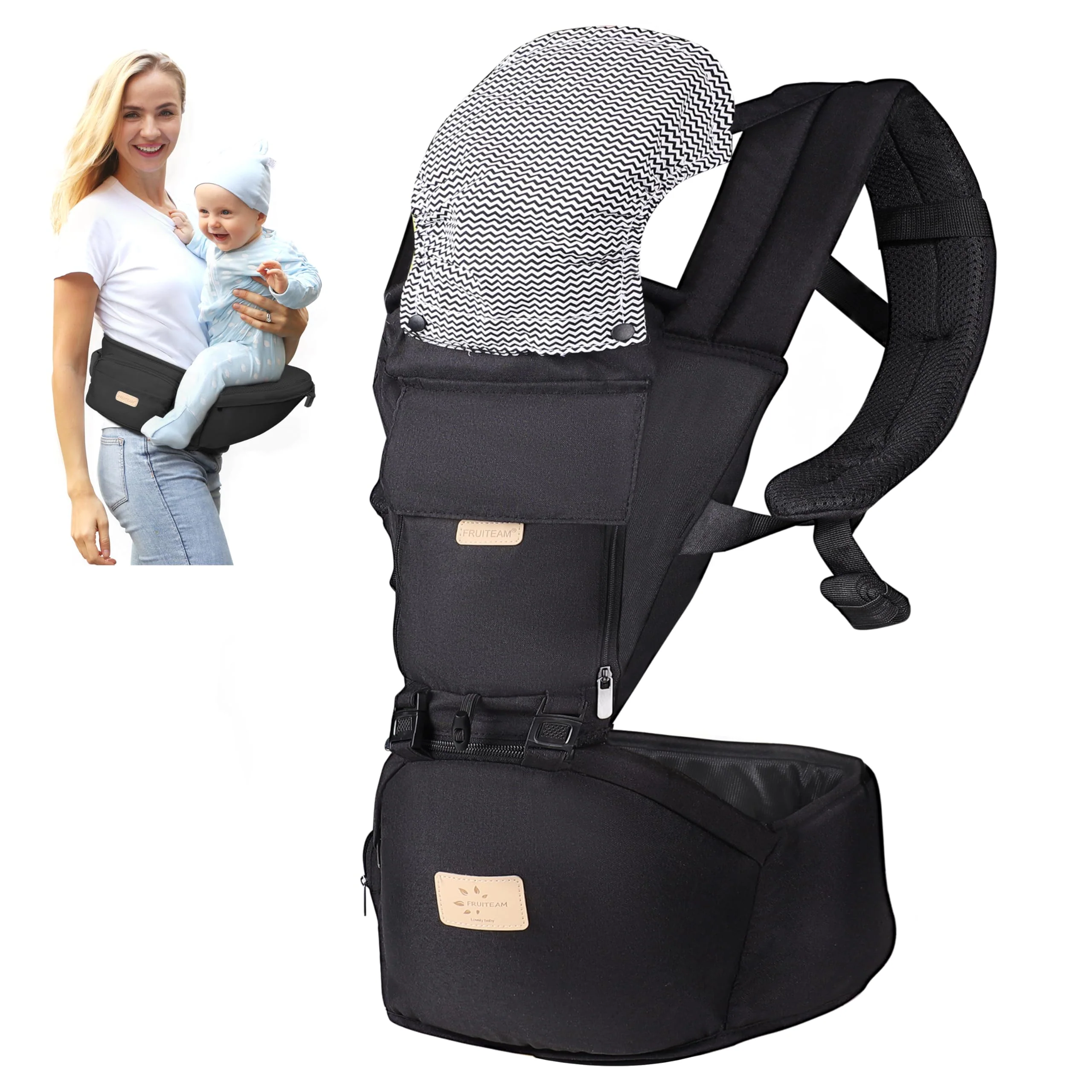 FRUITEAM 6-in-1 Ergonomic Navy Blue Baby Carrier with Waist Stool for DEMO - Image 2