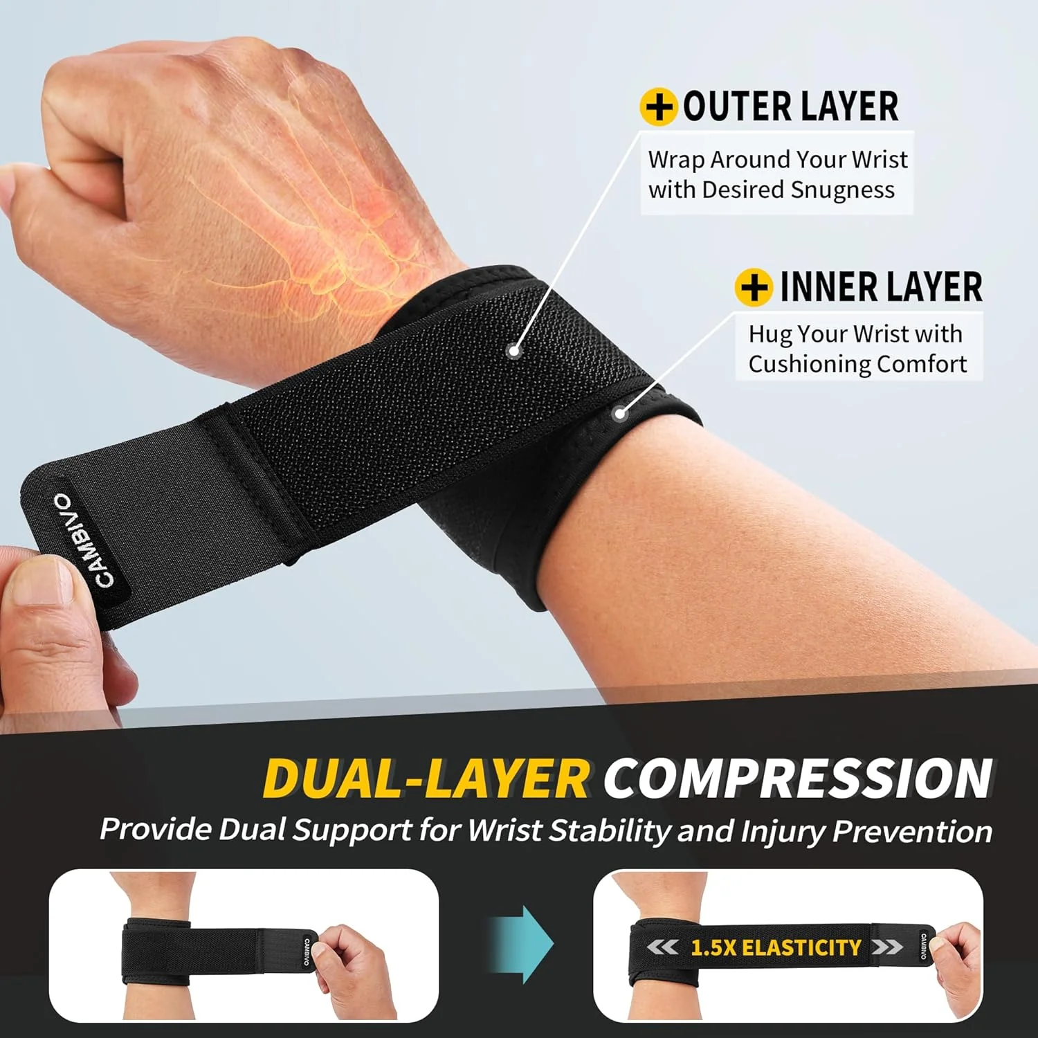 CAMBIVO Adjustable Compression Wrist Brace for Hand & Support, One Size NEW - Image 3