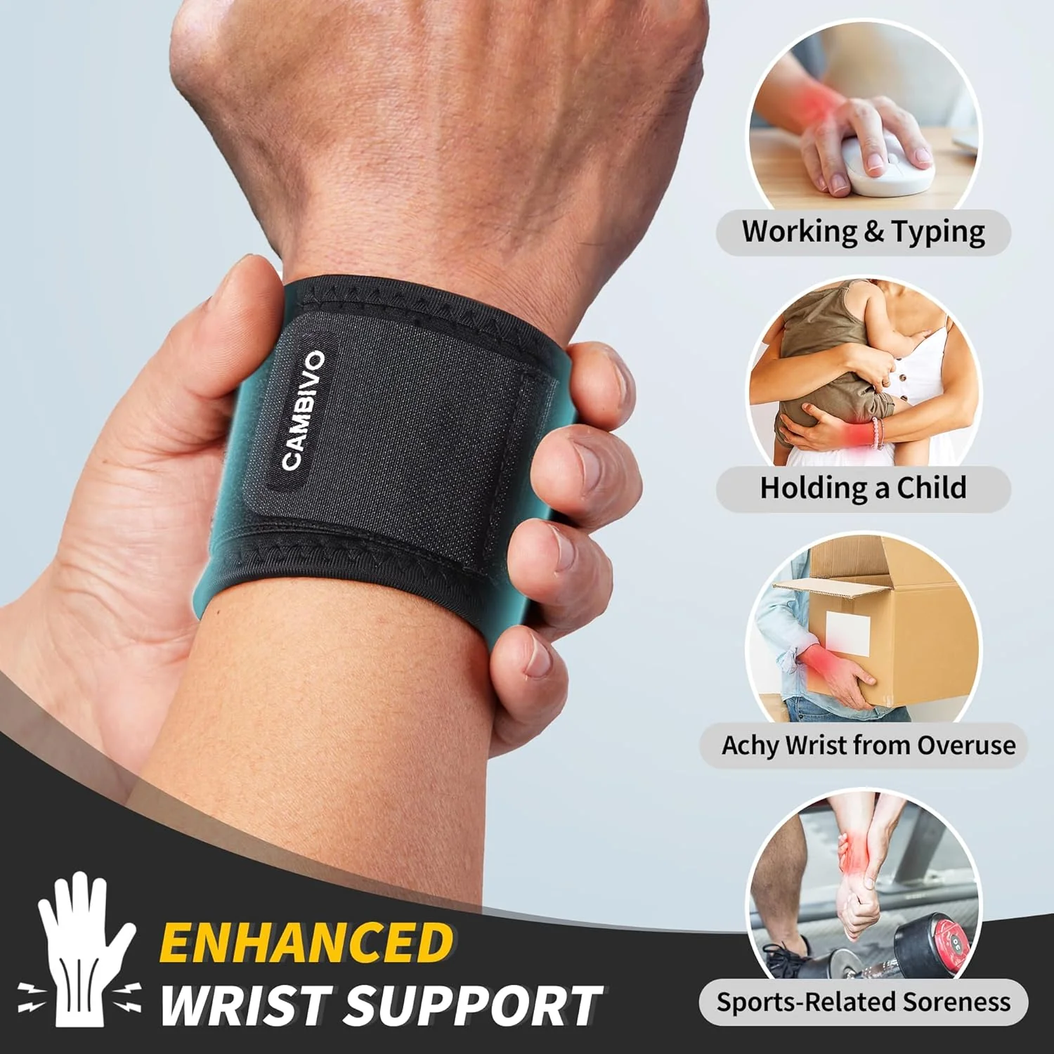 CAMBIVO Adjustable Compression Wrist Brace for Hand & Support, One Size NEW - Image 4