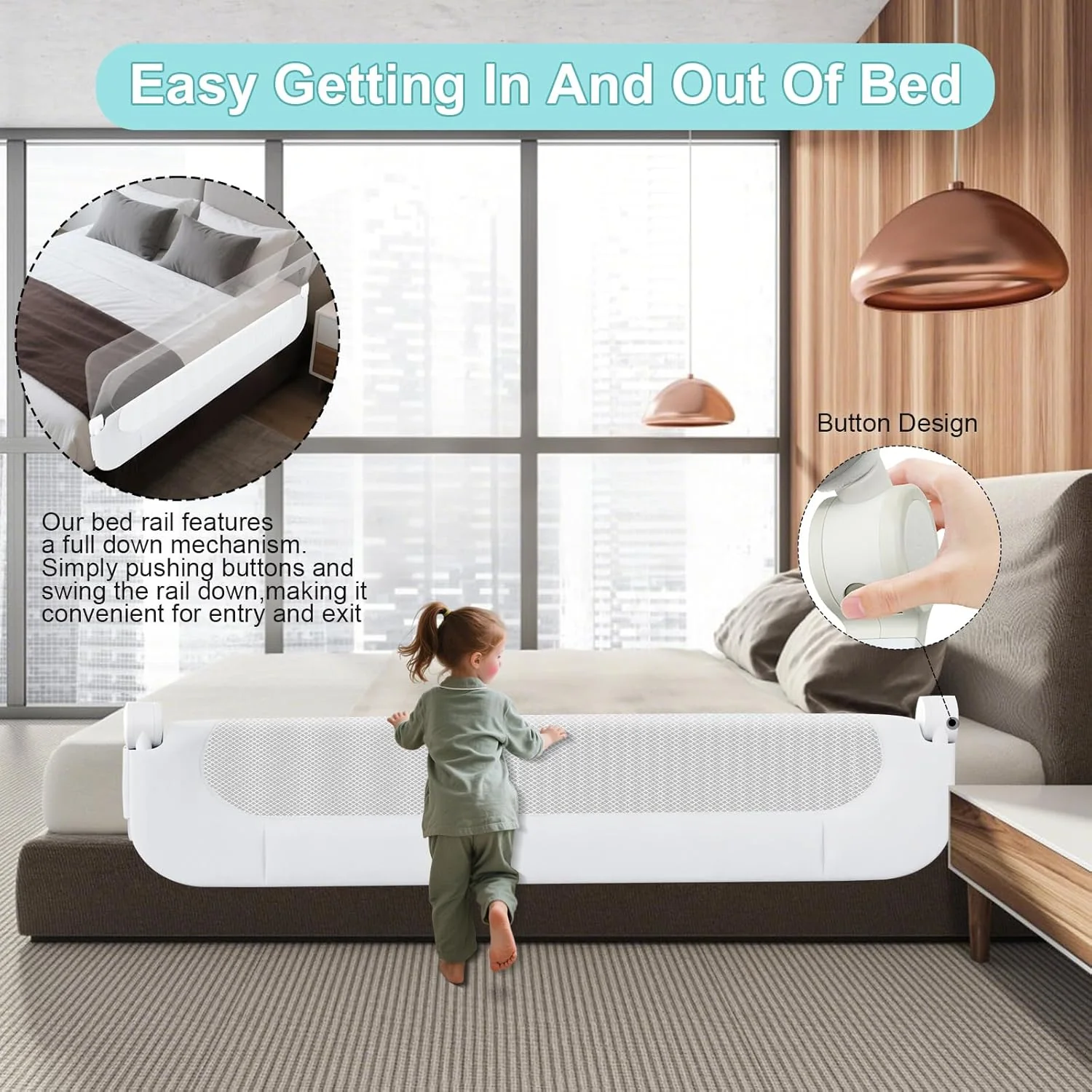 Omebel White Toddler Bed Rail Guardrail Safety Barrier for Kids, DEMO - Image 3