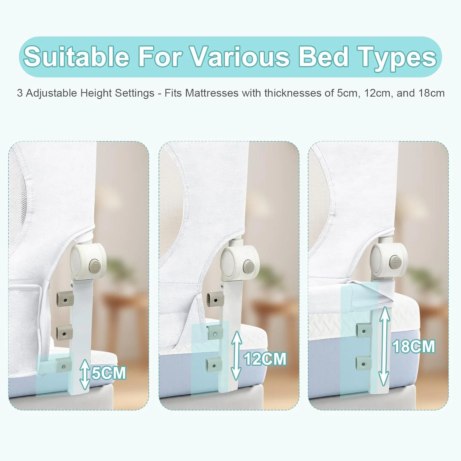 Omebel White Toddler Bed Rail Guardrail Safety Barrier for Kids, DEMO - Image 4