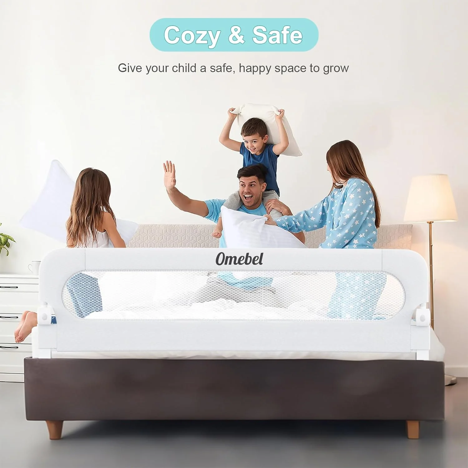 Omebel White Toddler Bed Rail Guardrail Safety Barrier for Kids, DEMO - Image 7
