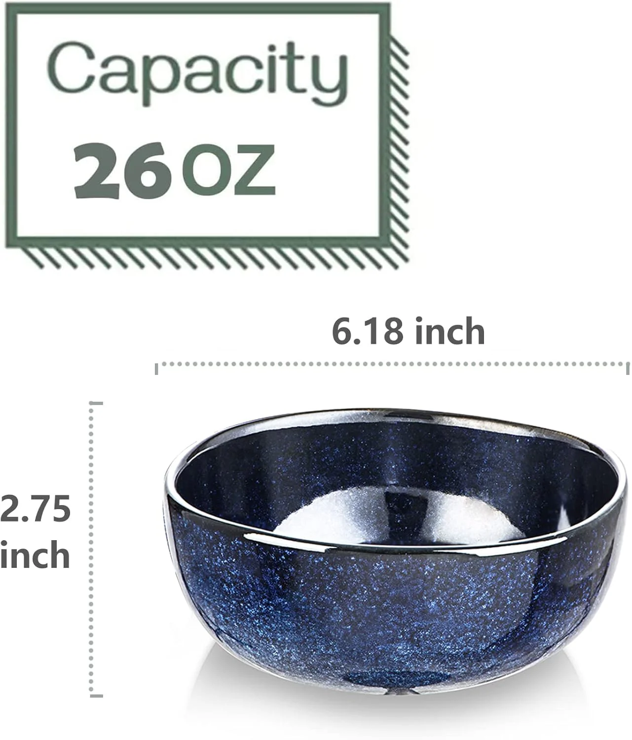 vicrays 6.2 Inch Ceramic Porcelain Soup Salad Rice Dessert Bowl Set Blue DEMO - Image 2
