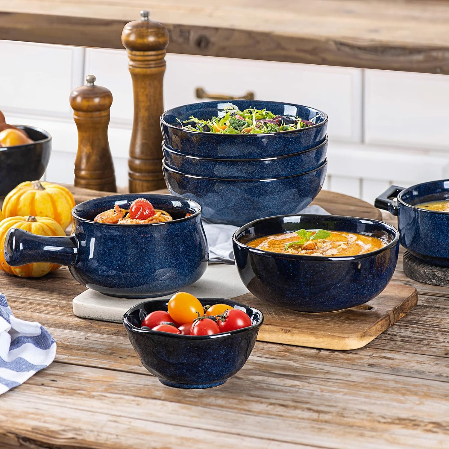 vicrays 6.2 Inch Ceramic Porcelain Soup Salad Rice Dessert Bowl Set Blue DEMO - Image 5
