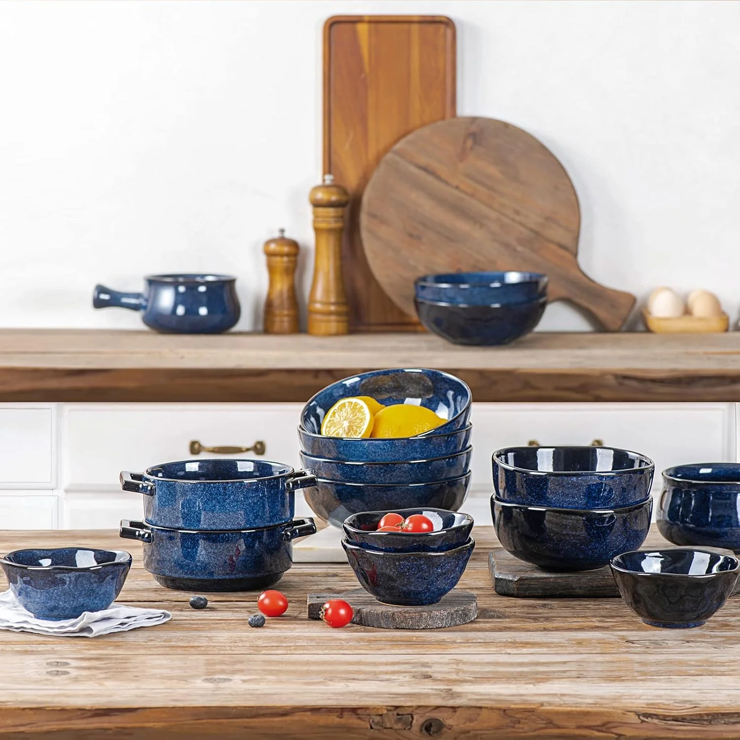 vicrays 6.2 Inch Ceramic Porcelain Soup Salad Rice Dessert Bowl Set Blue DEMO - Image 6