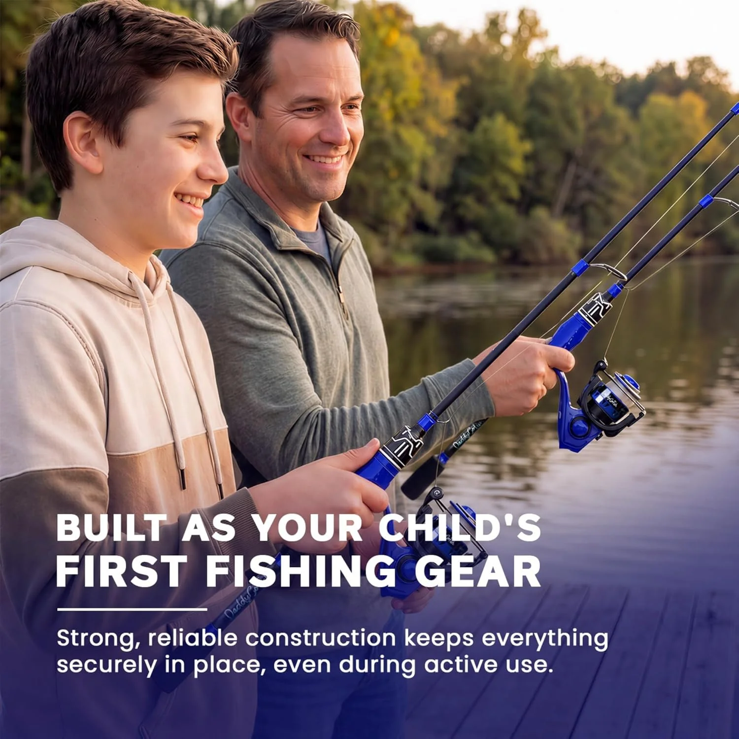 DaddyGoFish Spinning Fishing Rod and Reel Combo Set with Tackle Box Blue DEMO - Image 3