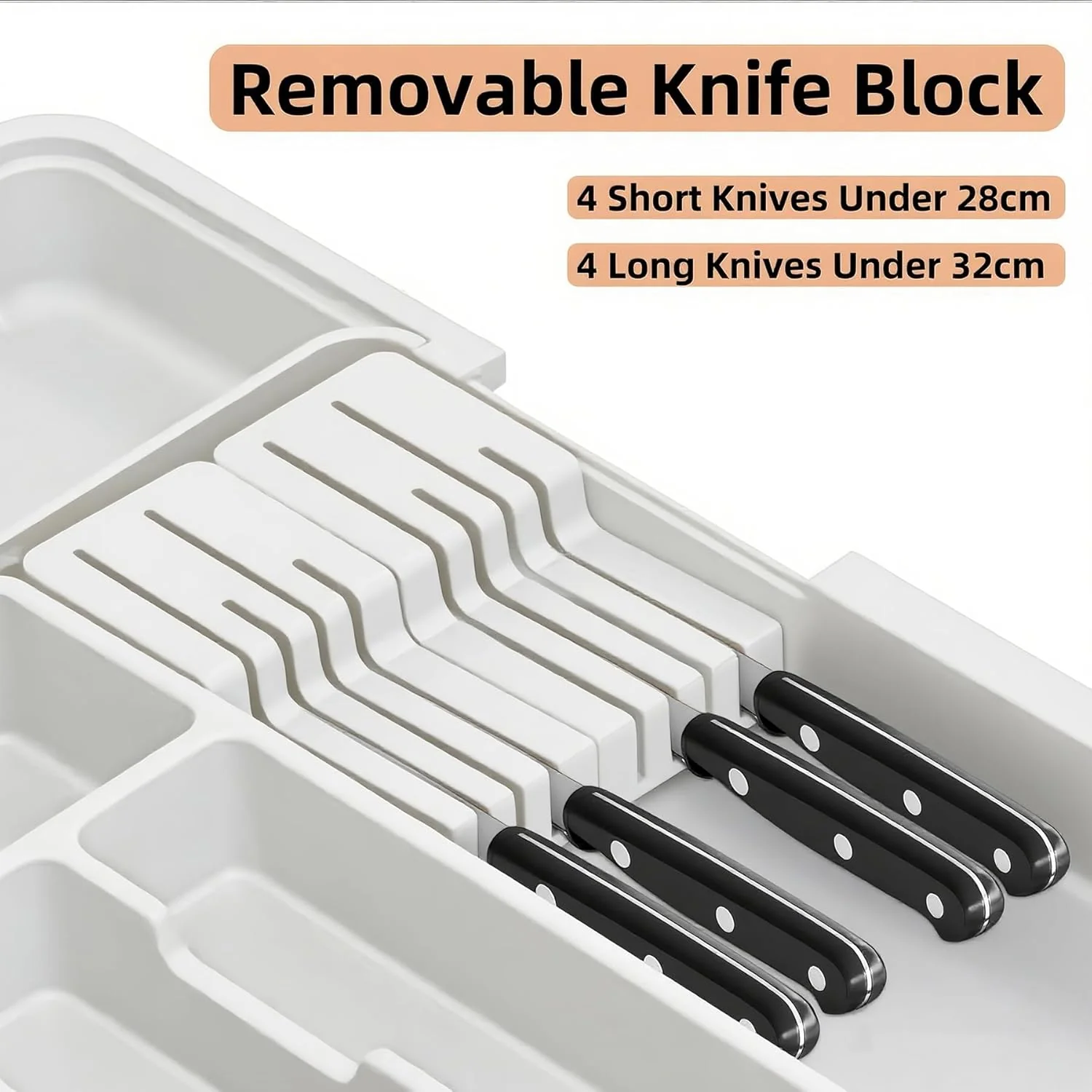 Expandable Cutlery Drawer Organizer Utensil Tray Removable Knife White DEMO - Image 3