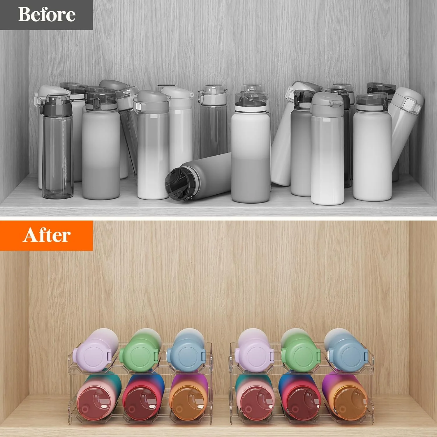 Lifewit 2 Tier-6 Bottle Stackable Water Holder Organizer, Clear Kitchen DEMO - Image 8