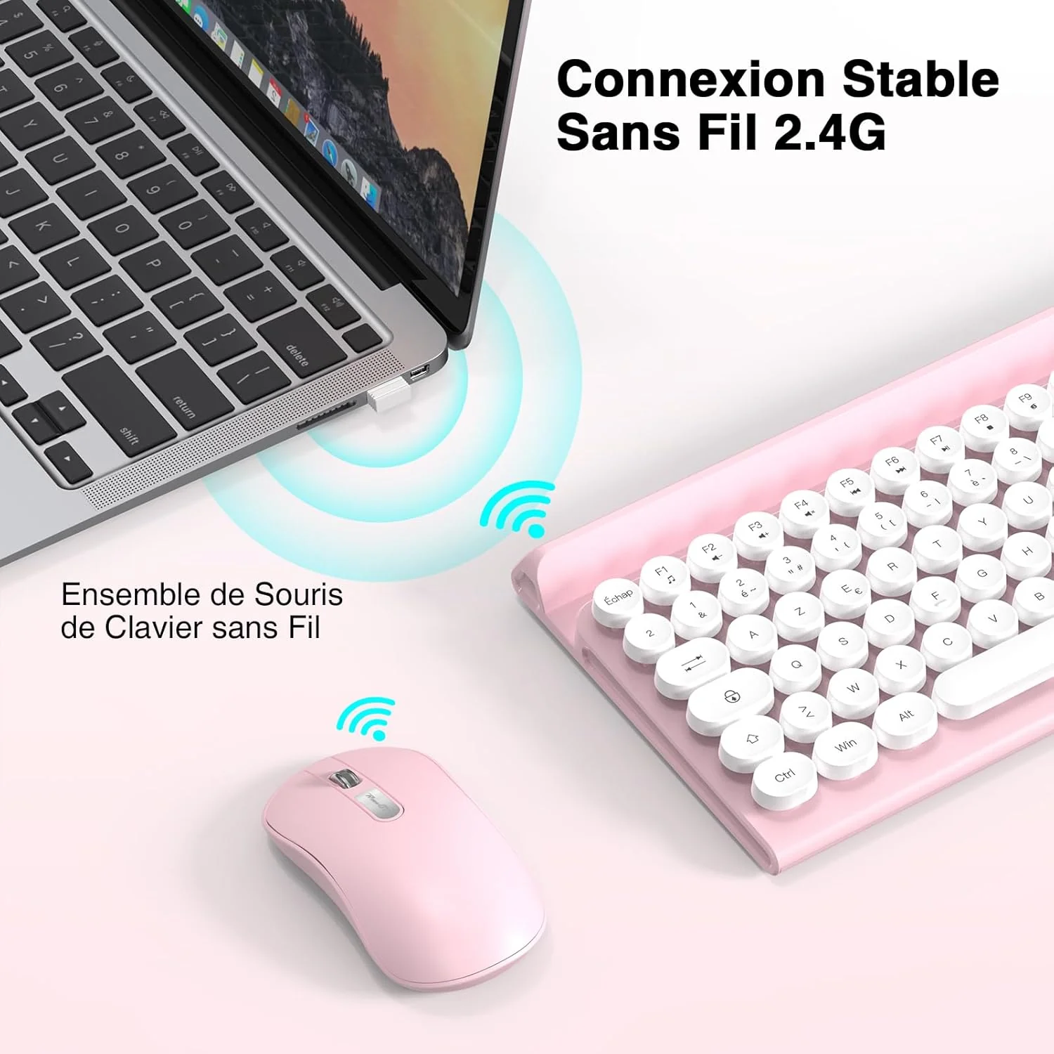 RaceGT Wireless Ergonomic Keyboard and Mouse Set - Silent Pink Combo DEMO - Image 3