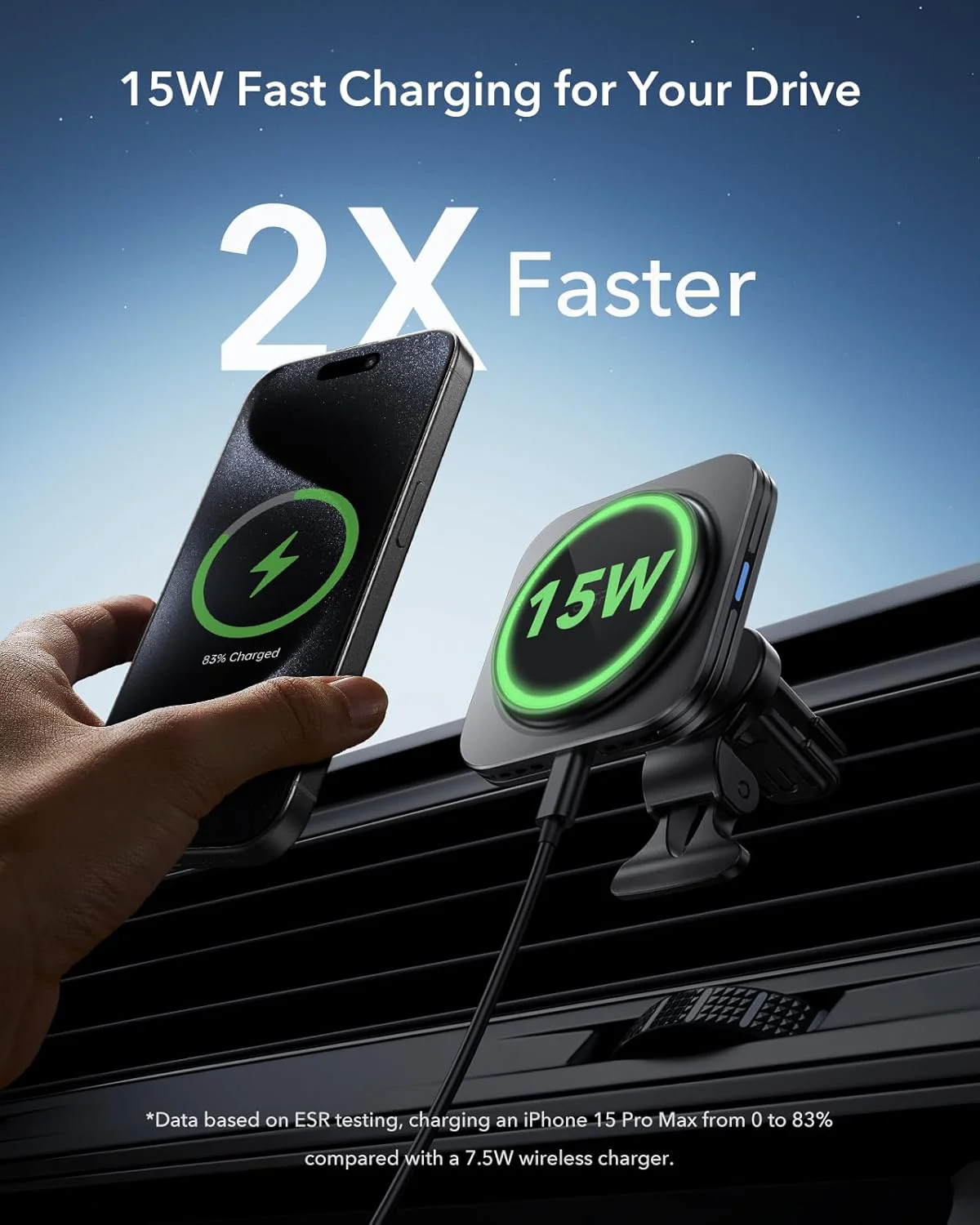 ESR Wireless MagSafe Car Mount Charger - Black Induction Charging Pad DEMO - Image 2