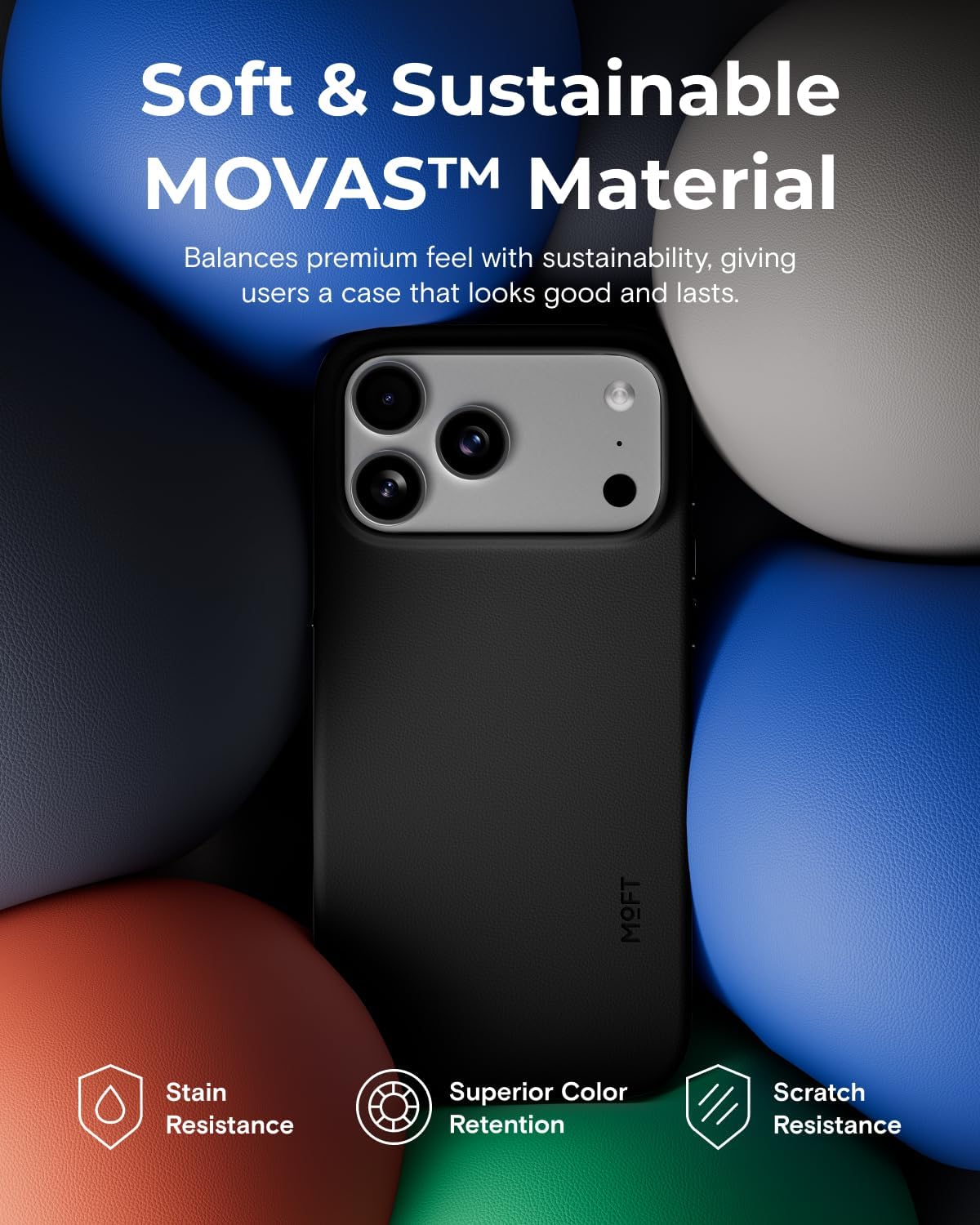 MOFT Jet Black Vegan Leather Phone Case for iPhone 17 Pro, Soft-Touch NEW - Image 3