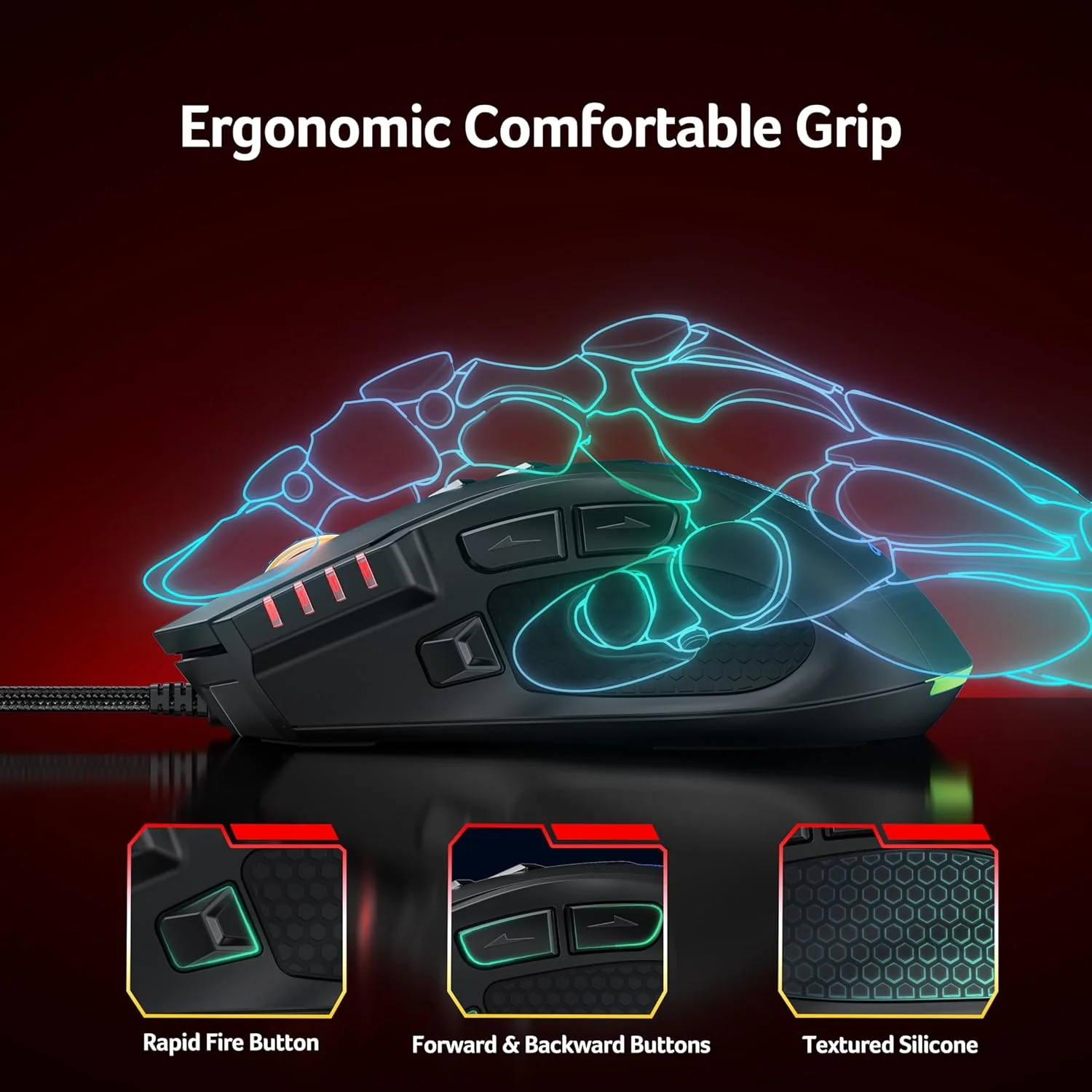 Acer High-Precision Wired Gaming Mouse with 12800 DPI Optical Sensor, Black DEMO - Image 4
