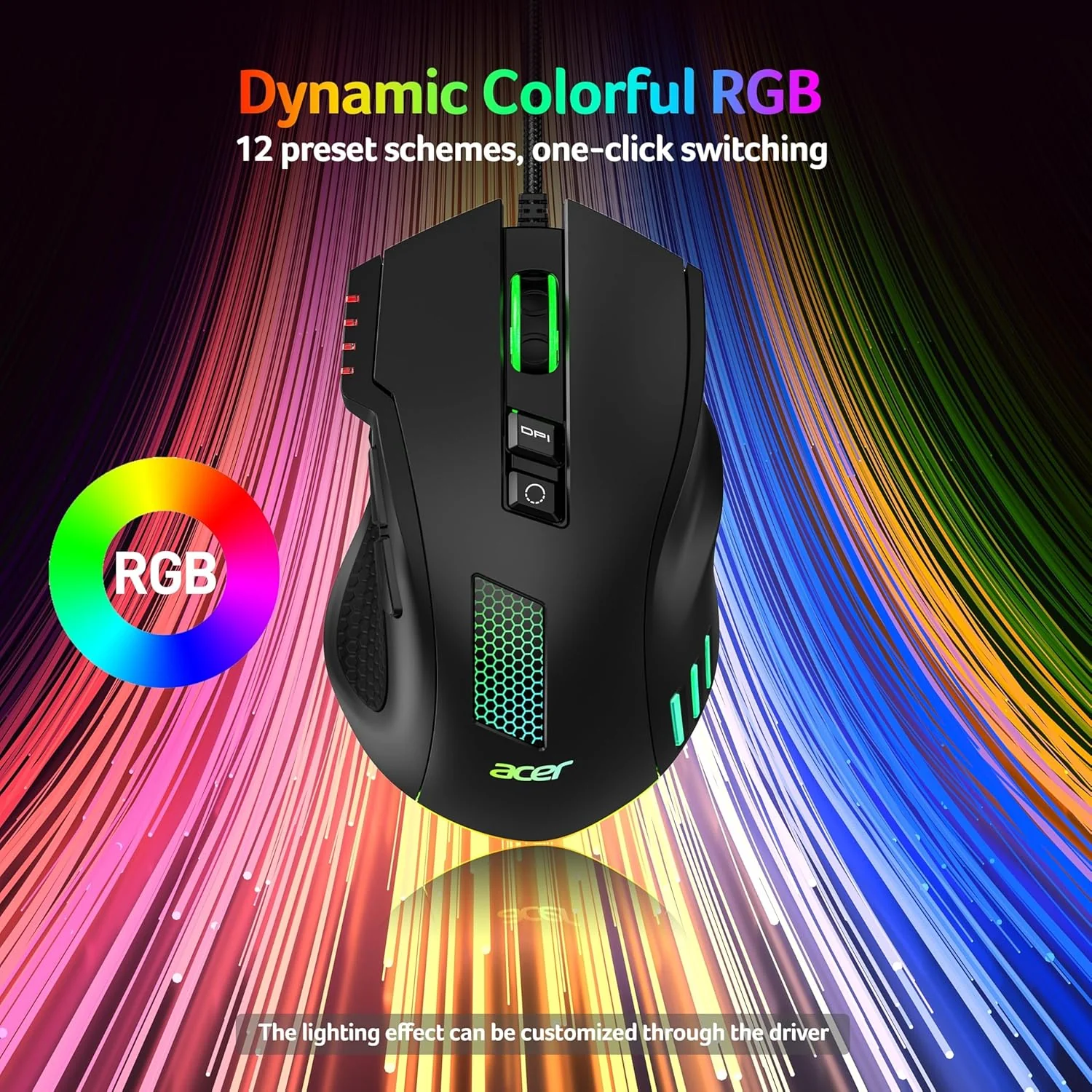 Acer High-Precision Wired Gaming Mouse with 12800 DPI Optical Sensor, Black DEMO - Image 7